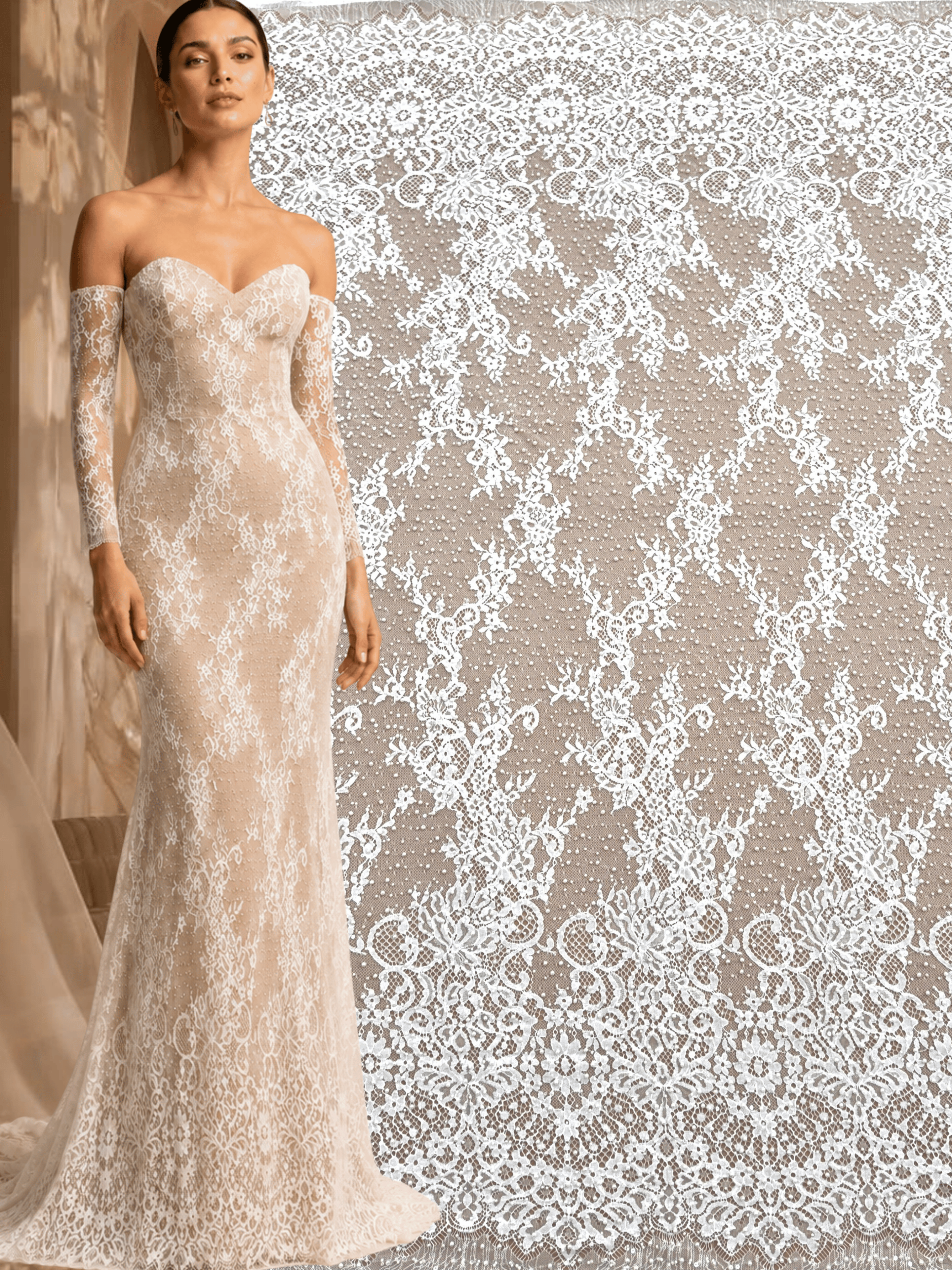 Ivory Chantilly Lace with Pearls, Beads and Sequins - 3 m Coupon