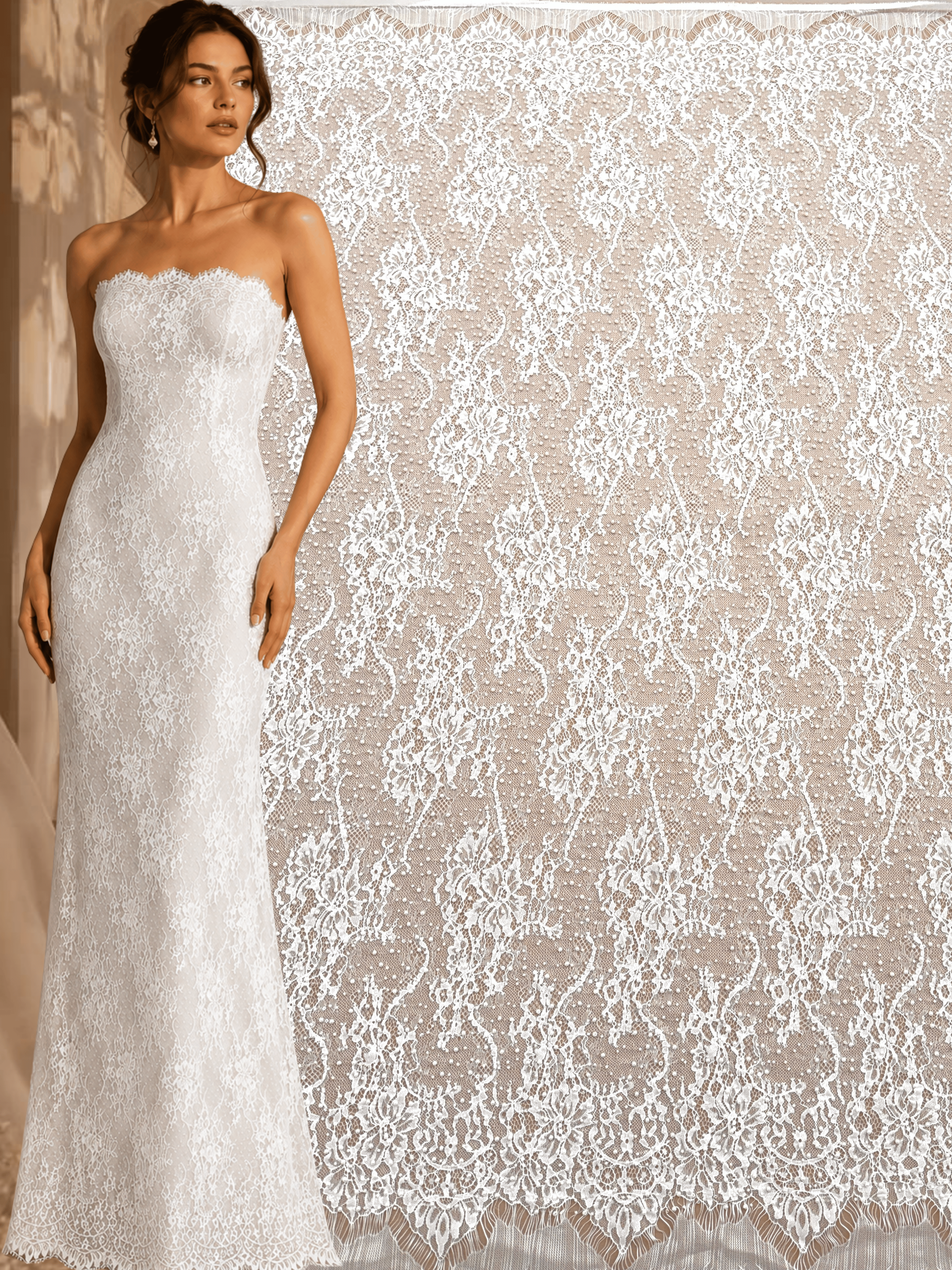Ivory Chantilly Lace with Pearls, Beads and Sequins - 3 m Coupon