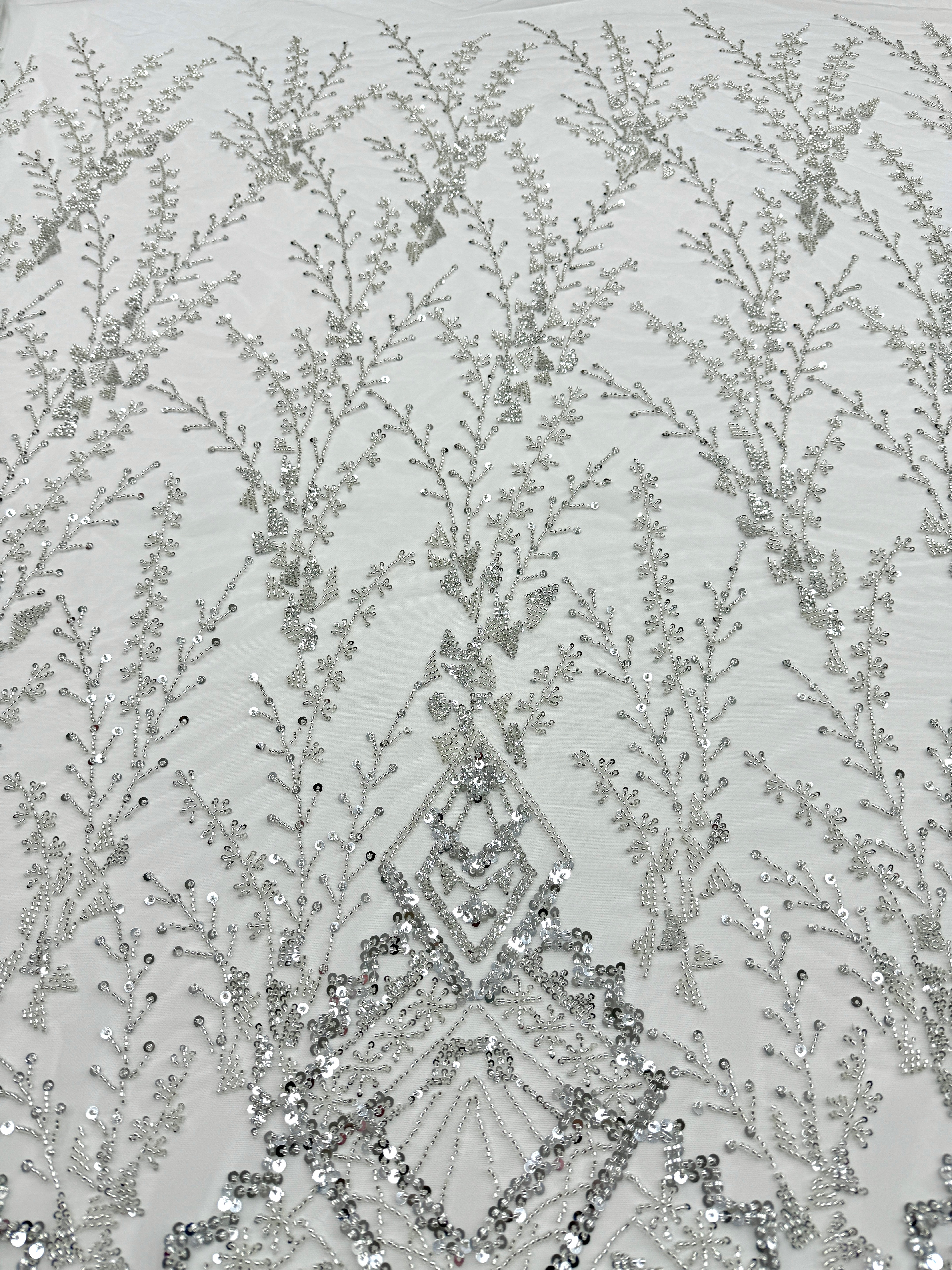 Black Couture Lace with General Pattern, with Beads and Sequins 