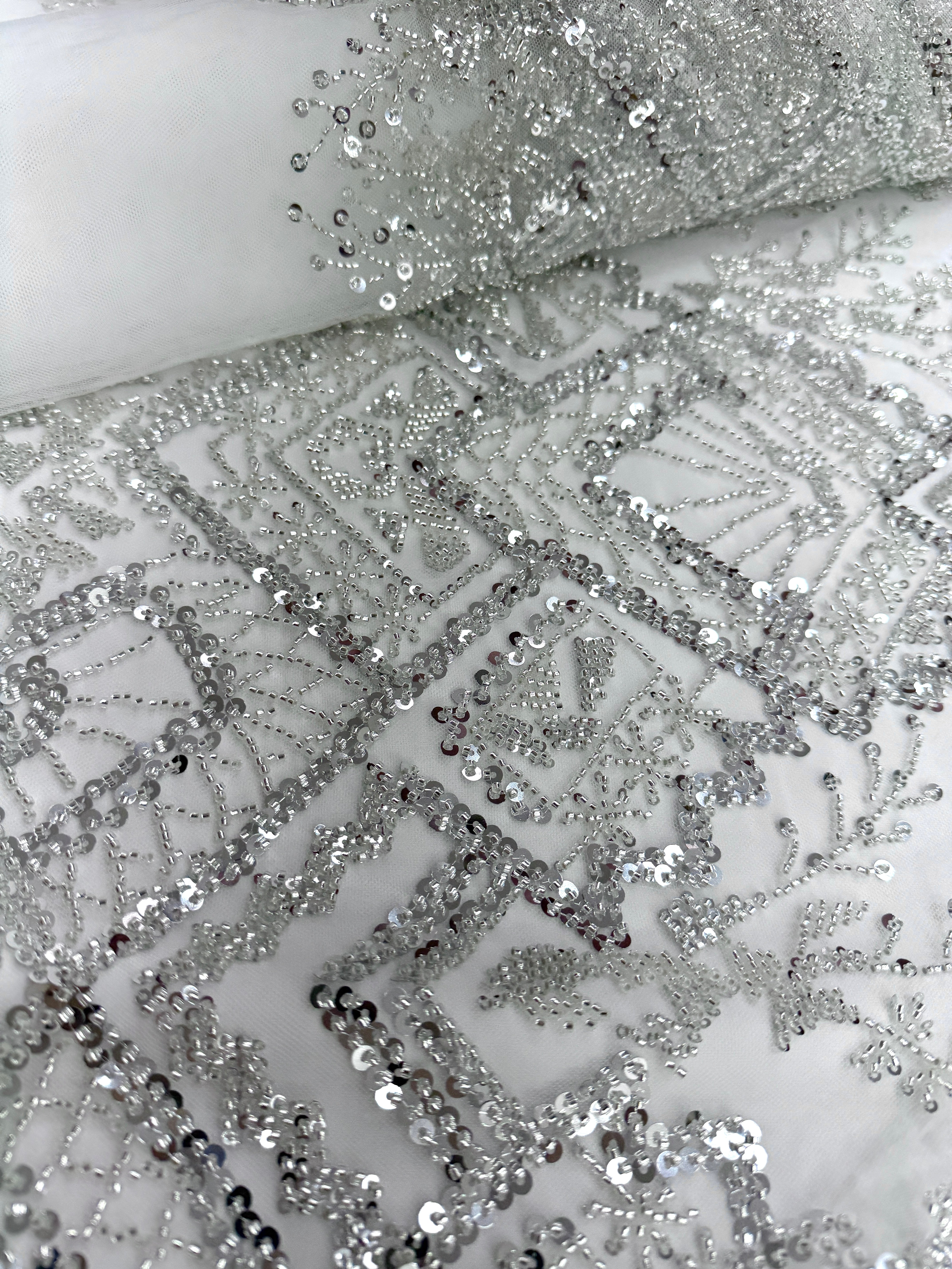 Black Couture Lace with General Pattern, with Beads and Sequins 