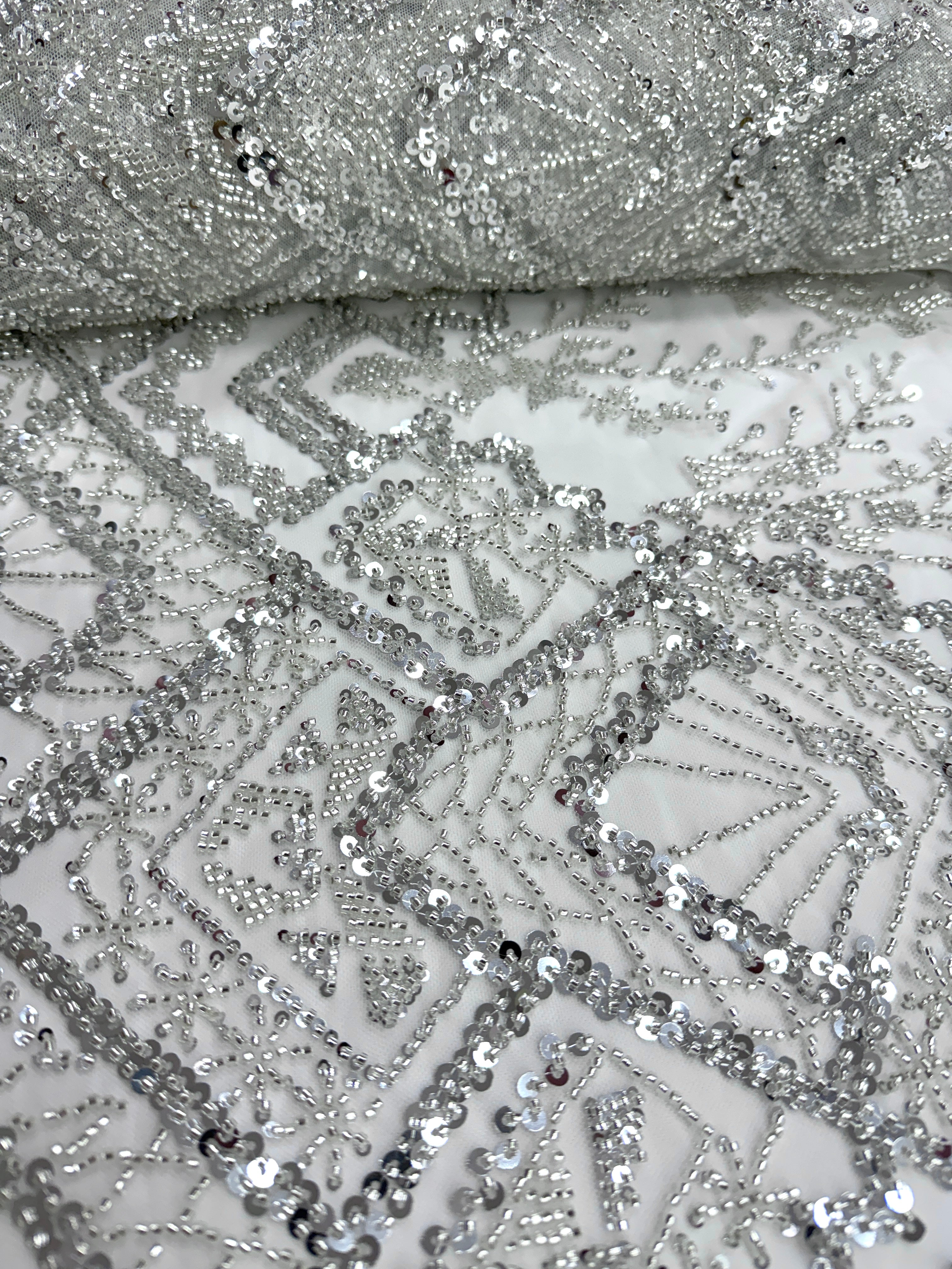 Black Couture Lace with General Pattern, with Beads and Sequins 