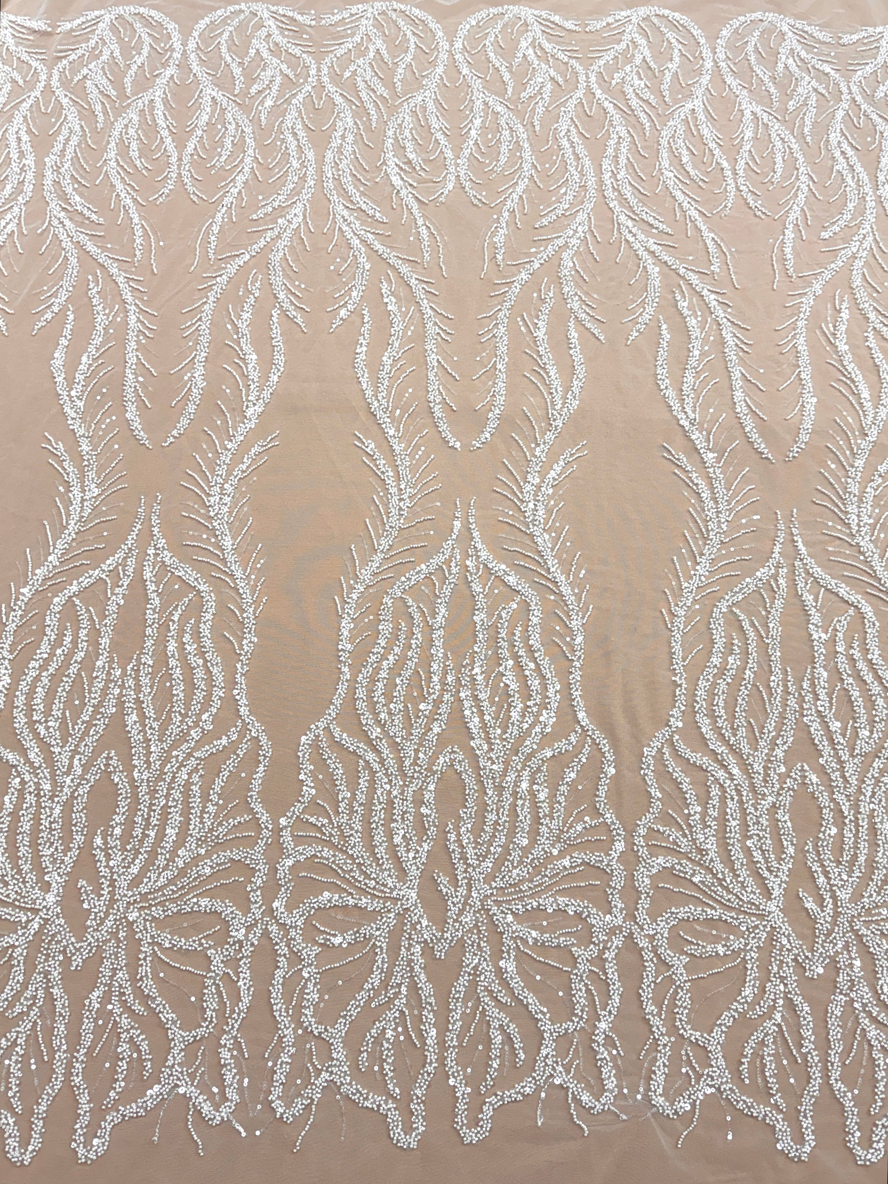 Dantela Couture Ivory cu Panou, cu Margele si Paiete