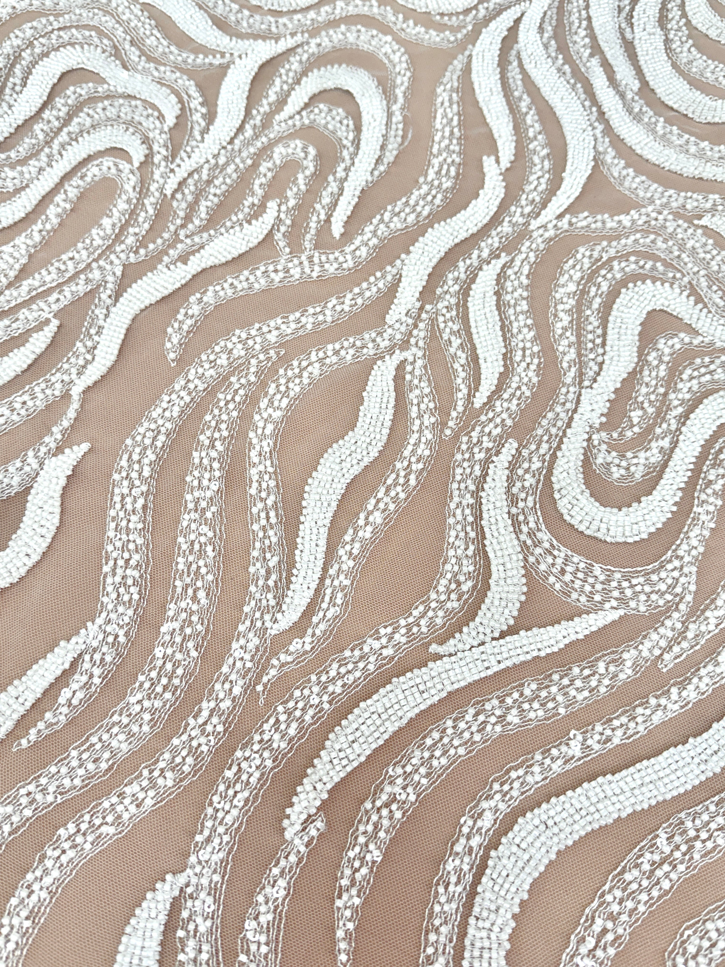 Ivory Lace with Geometric Pattern, with Beads and Sequins