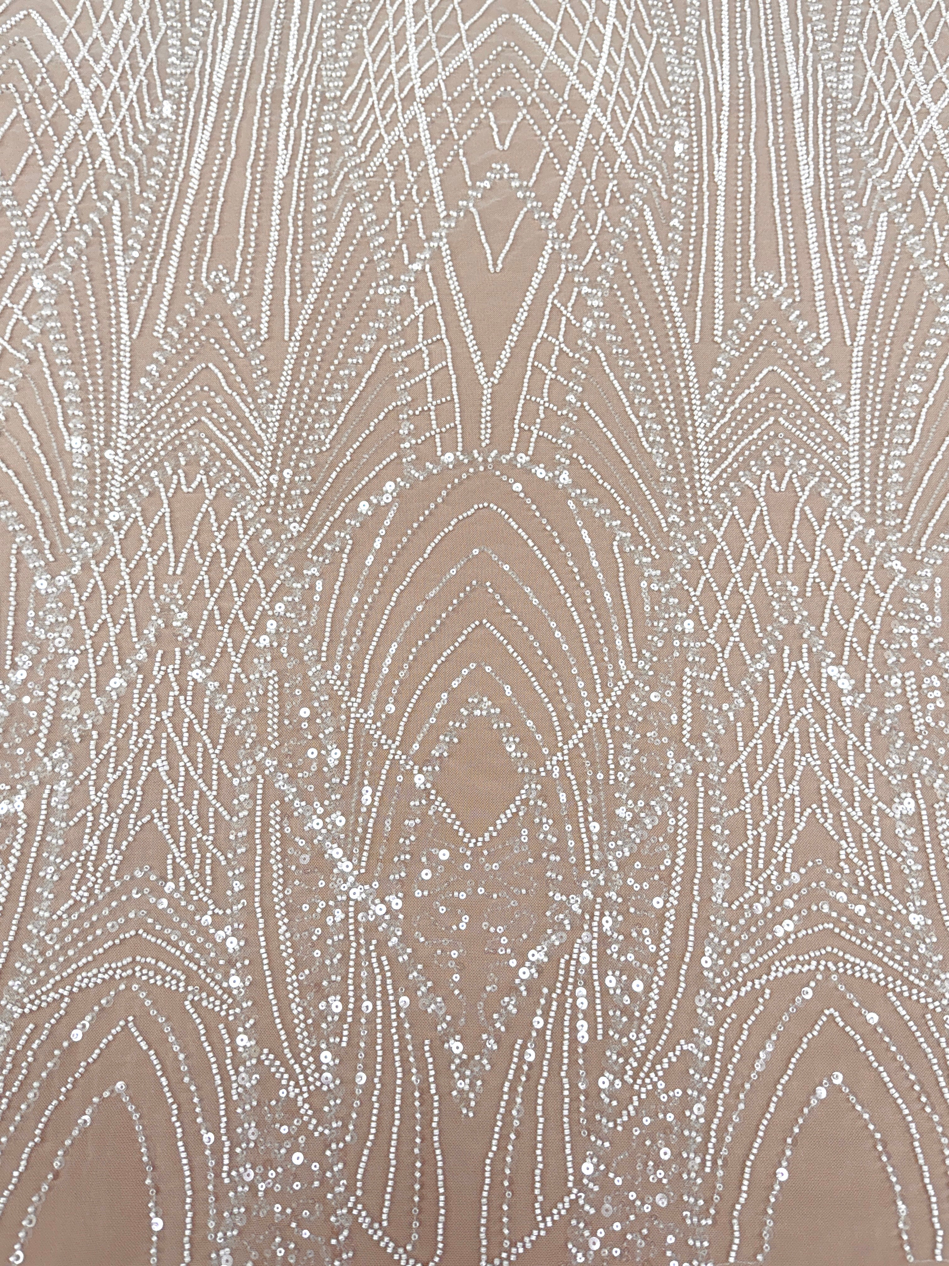 Ivory Lace with Panel, Beads and Sequins