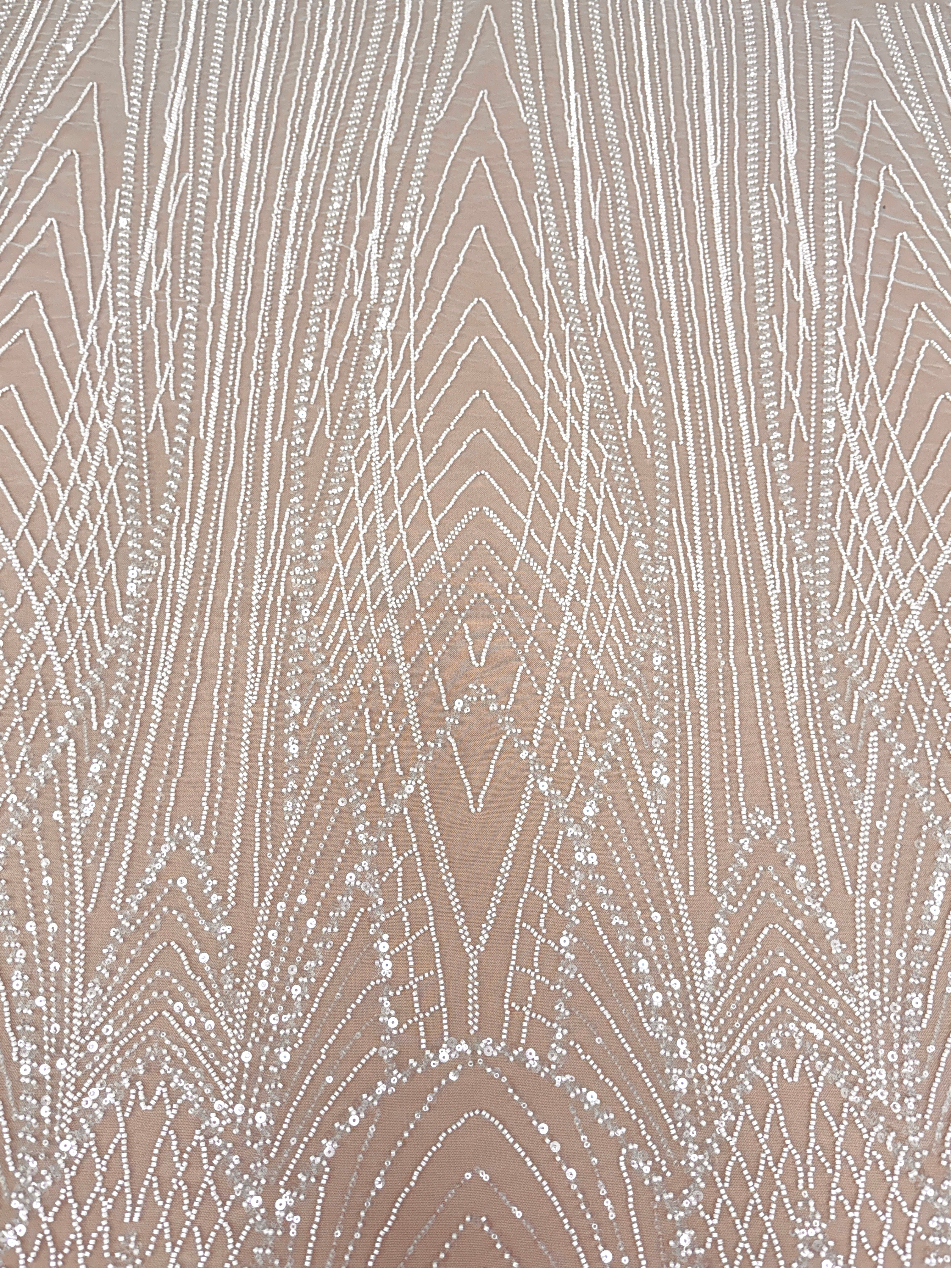 Ivory Lace with Panel, Beads and Sequins