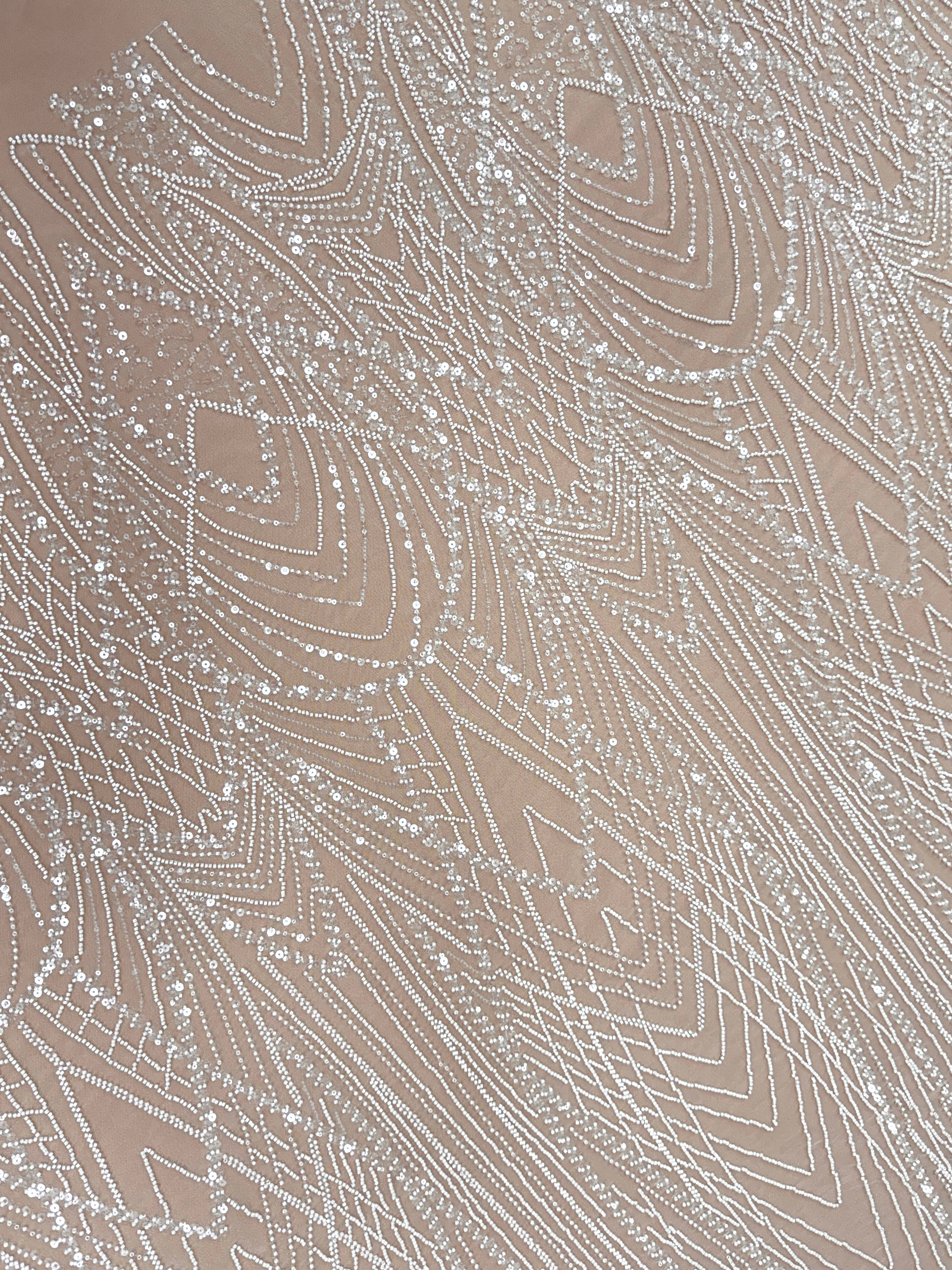 Ivory Lace with Panel, Beads and Sequins