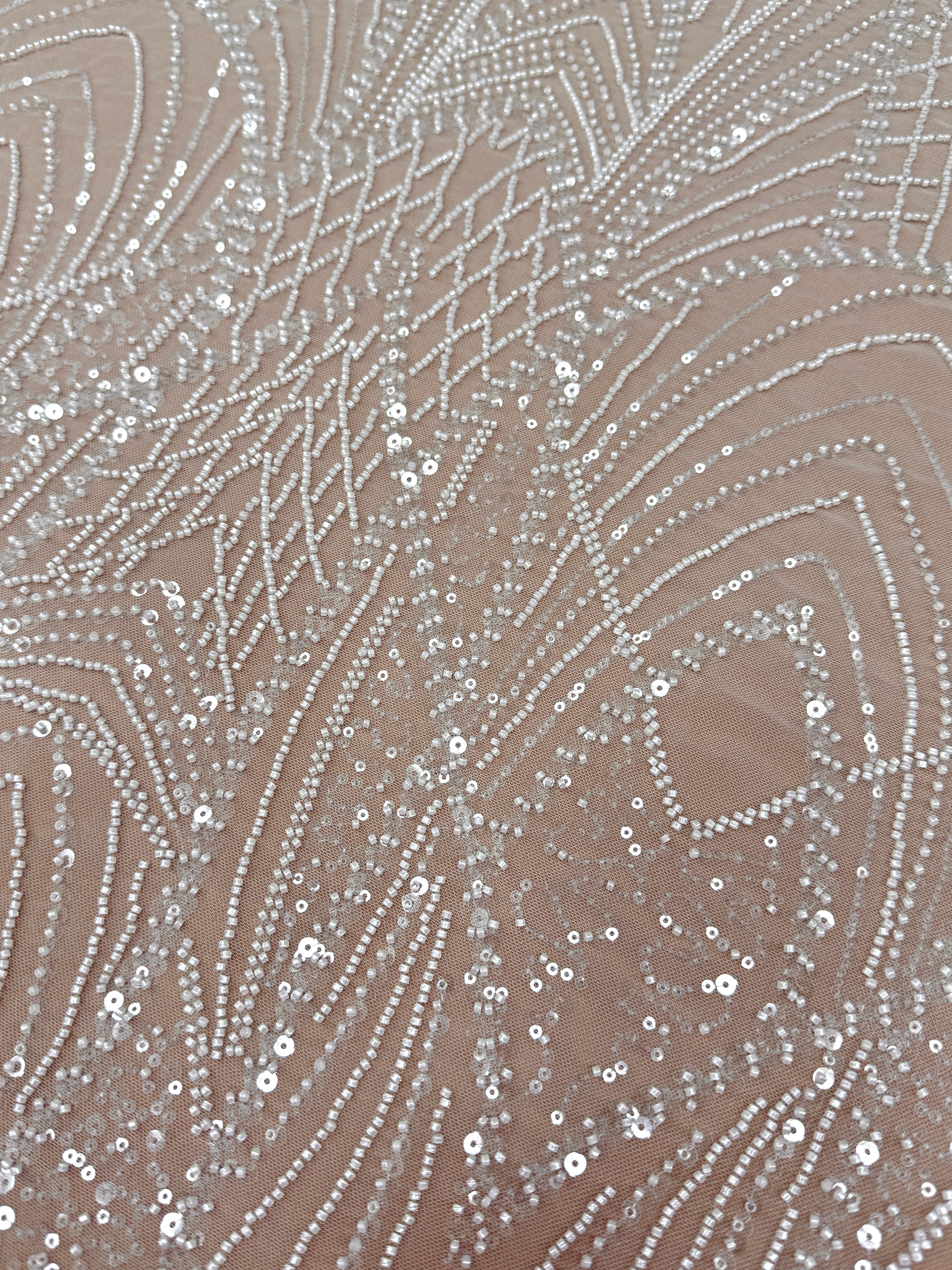 Ivory Lace with Panel, Beads and Sequins