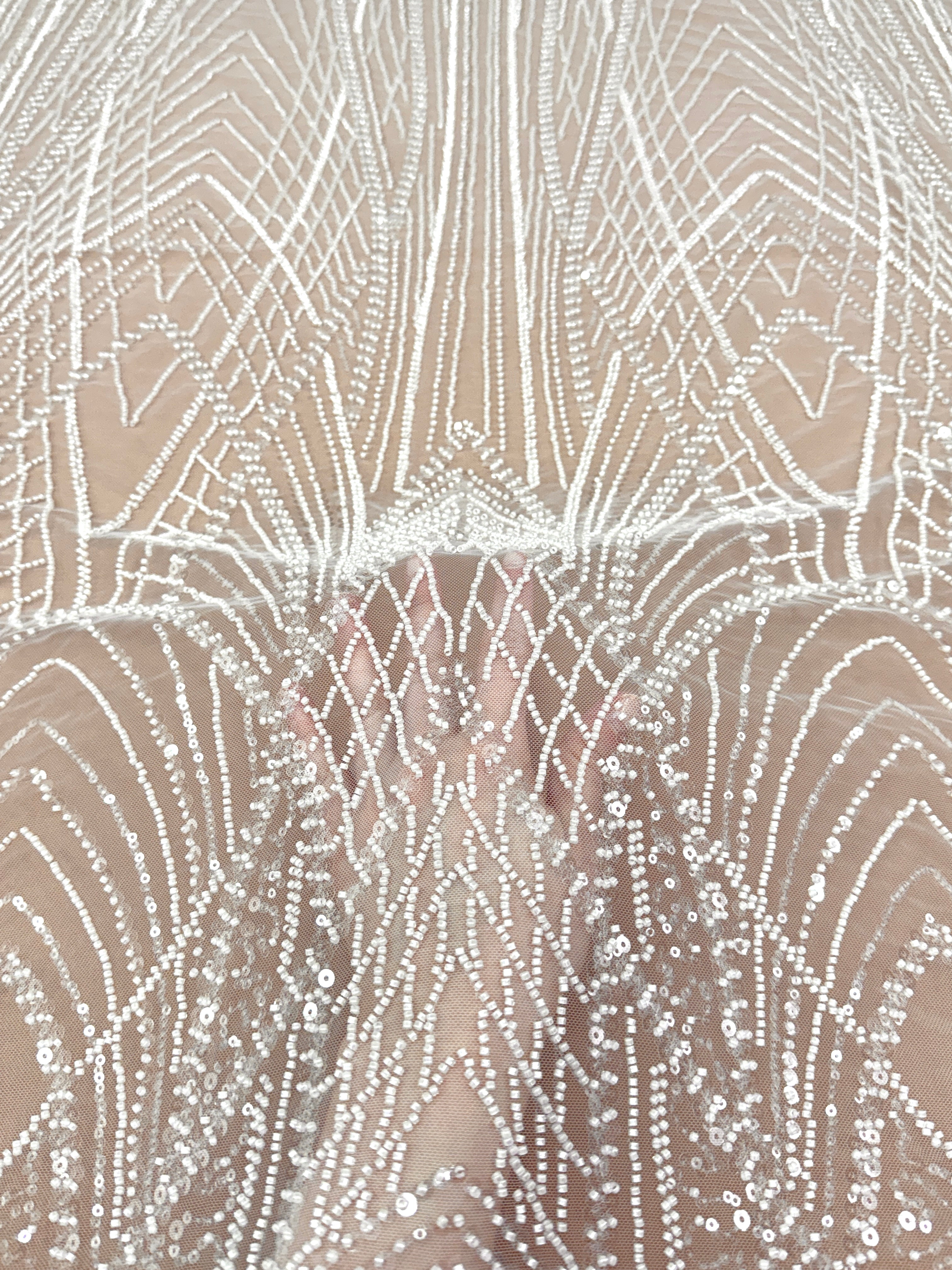 Ivory Lace with Panel, Beads and Sequins