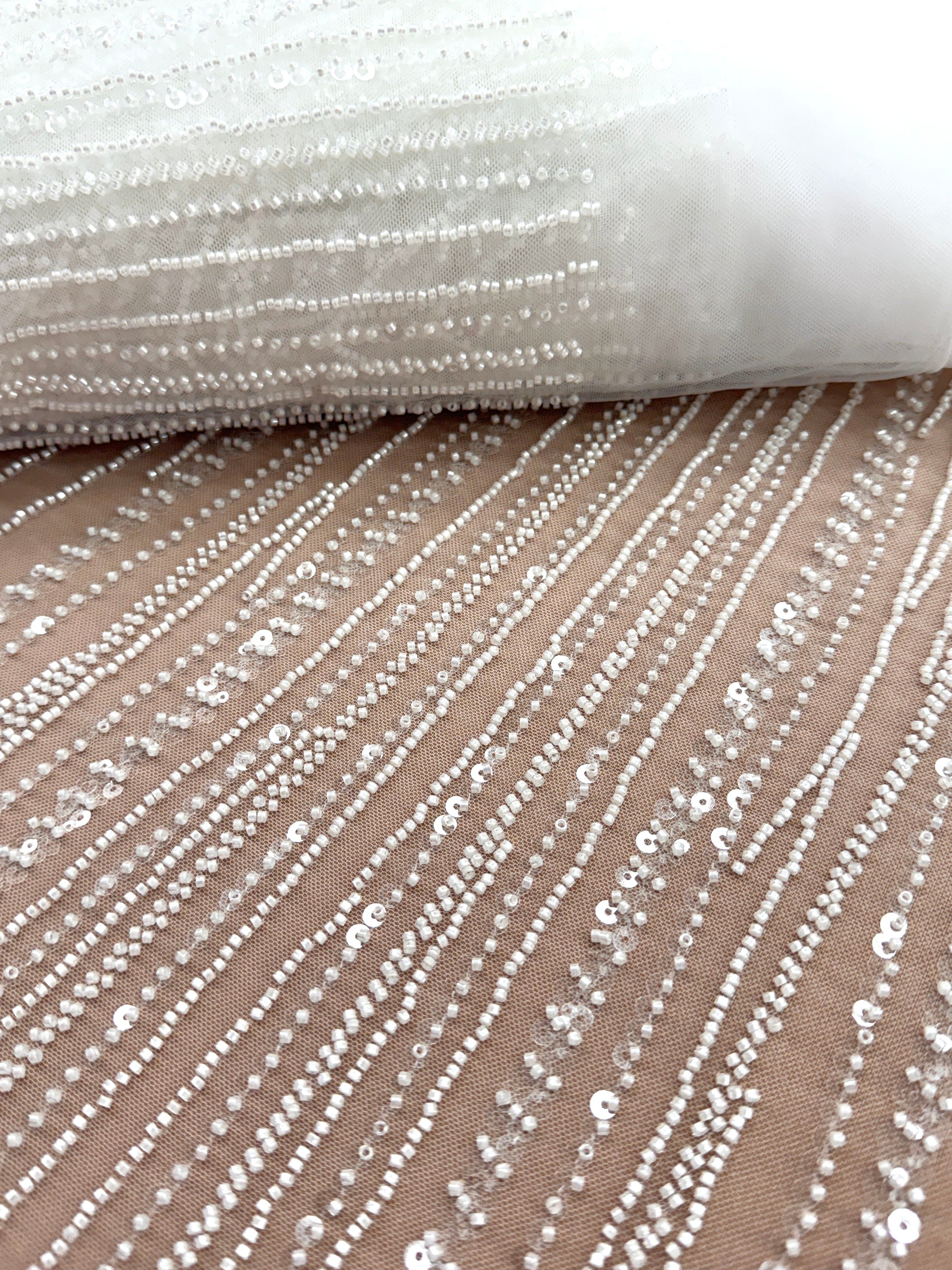 Ivory Lace with Panel, Beads and Sequins
