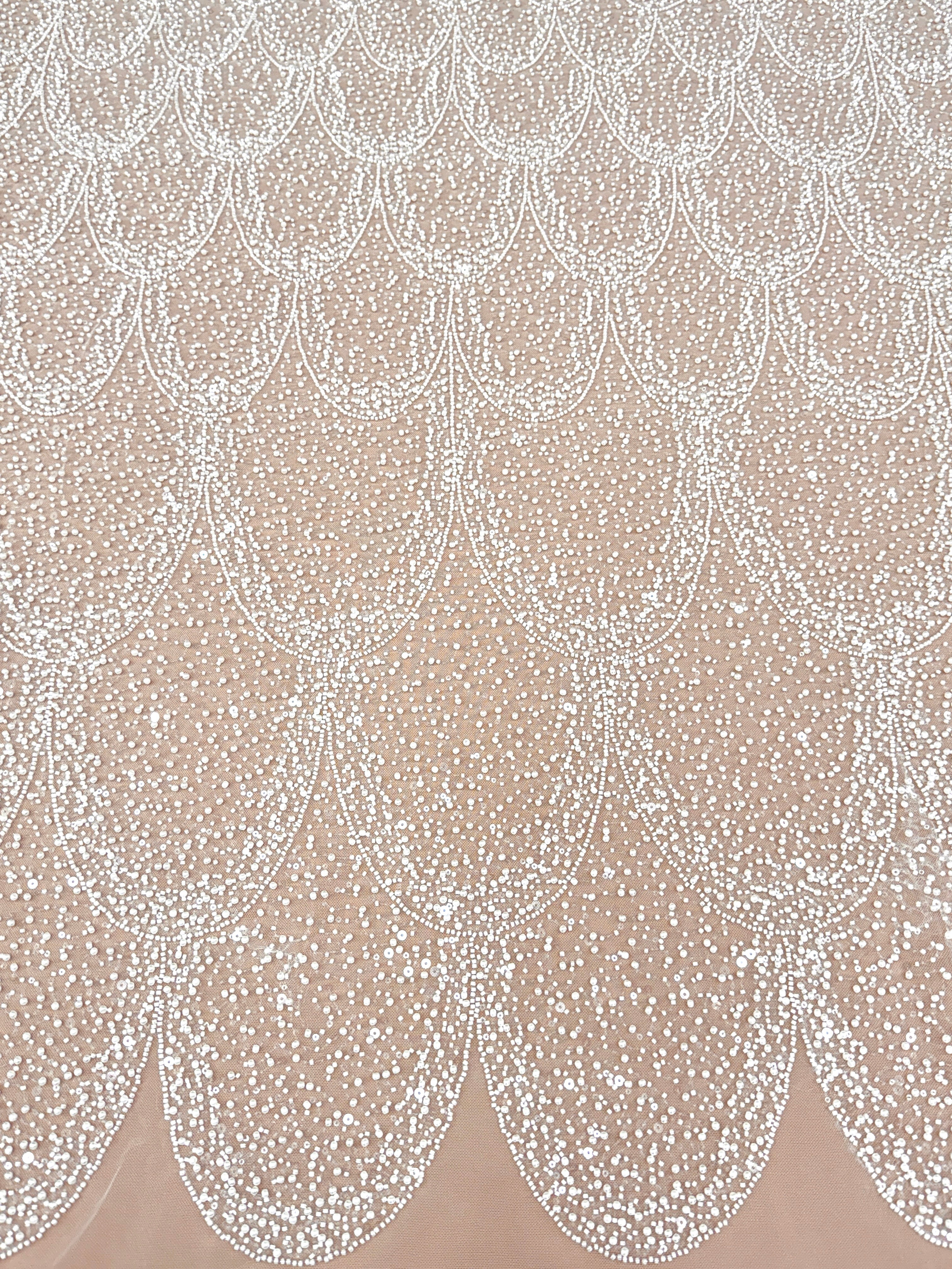 Ivory Lace with Geometric Pattern, with Pearls, Beads and Sequins