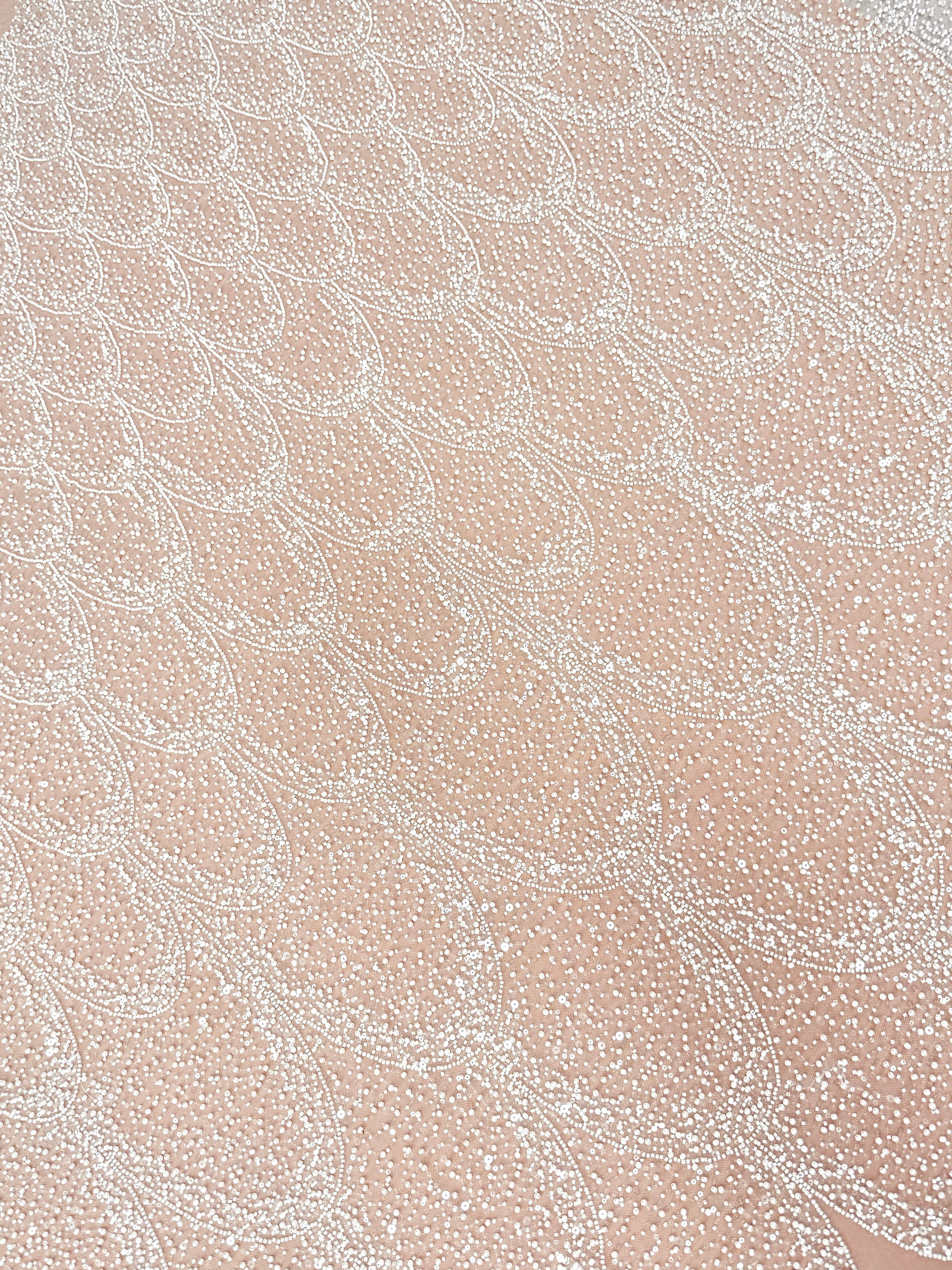 Ivory Lace with Geometric Pattern, with Pearls, Beads and Sequins