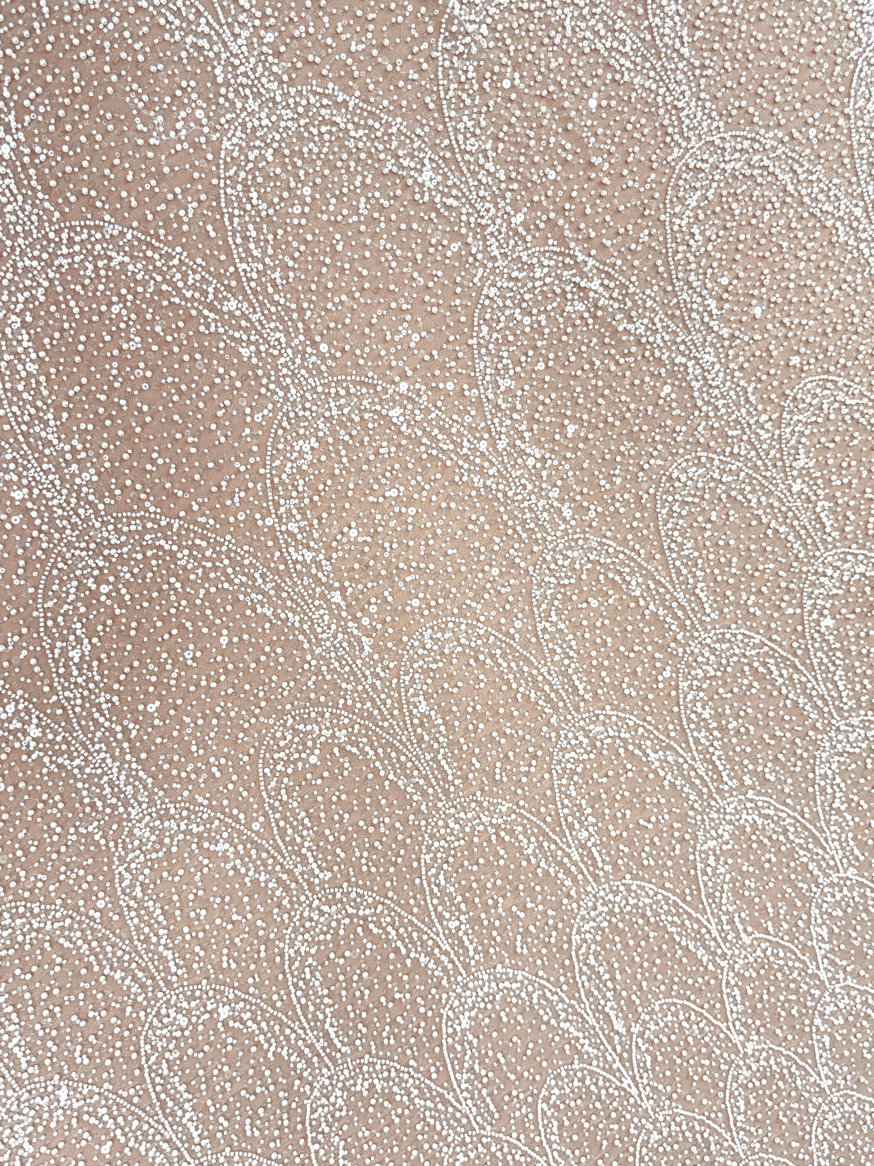 Ivory Lace with Geometric Pattern, with Pearls, Beads and Sequins