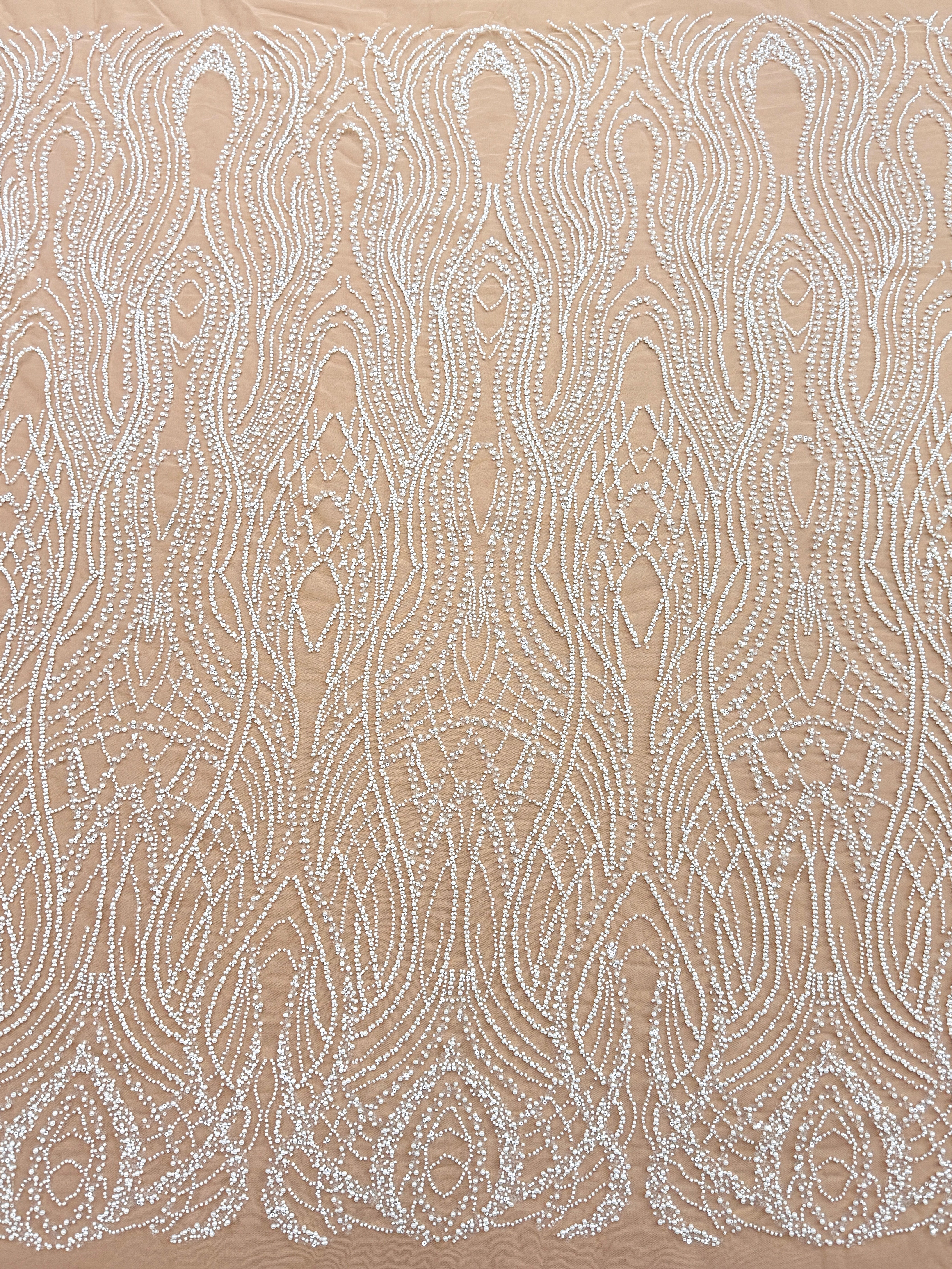 Dantela Couture Ivory cu Tulle Nude cu Perle, Margele si Paiete
