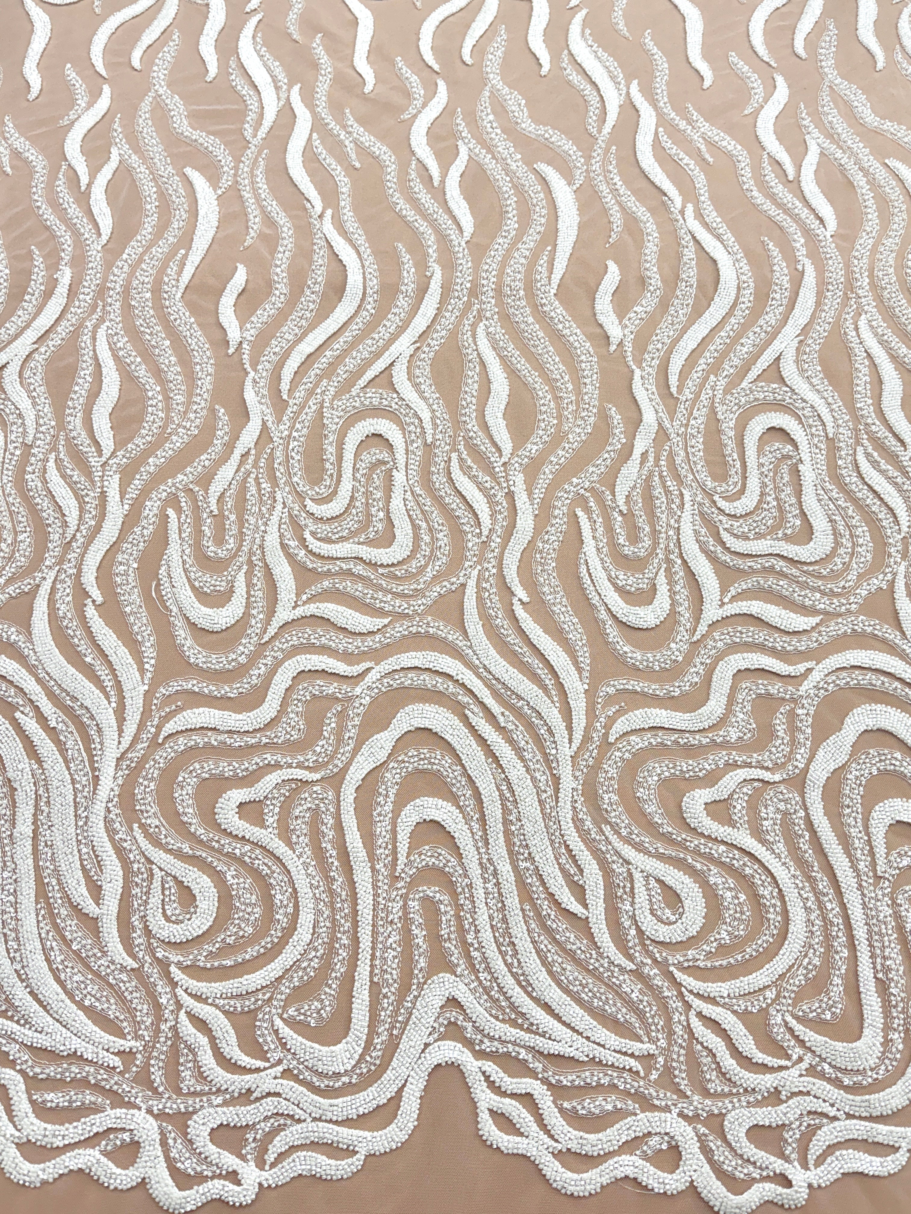 Ivory Lace with Geometric Pattern, with Beads and Sequins