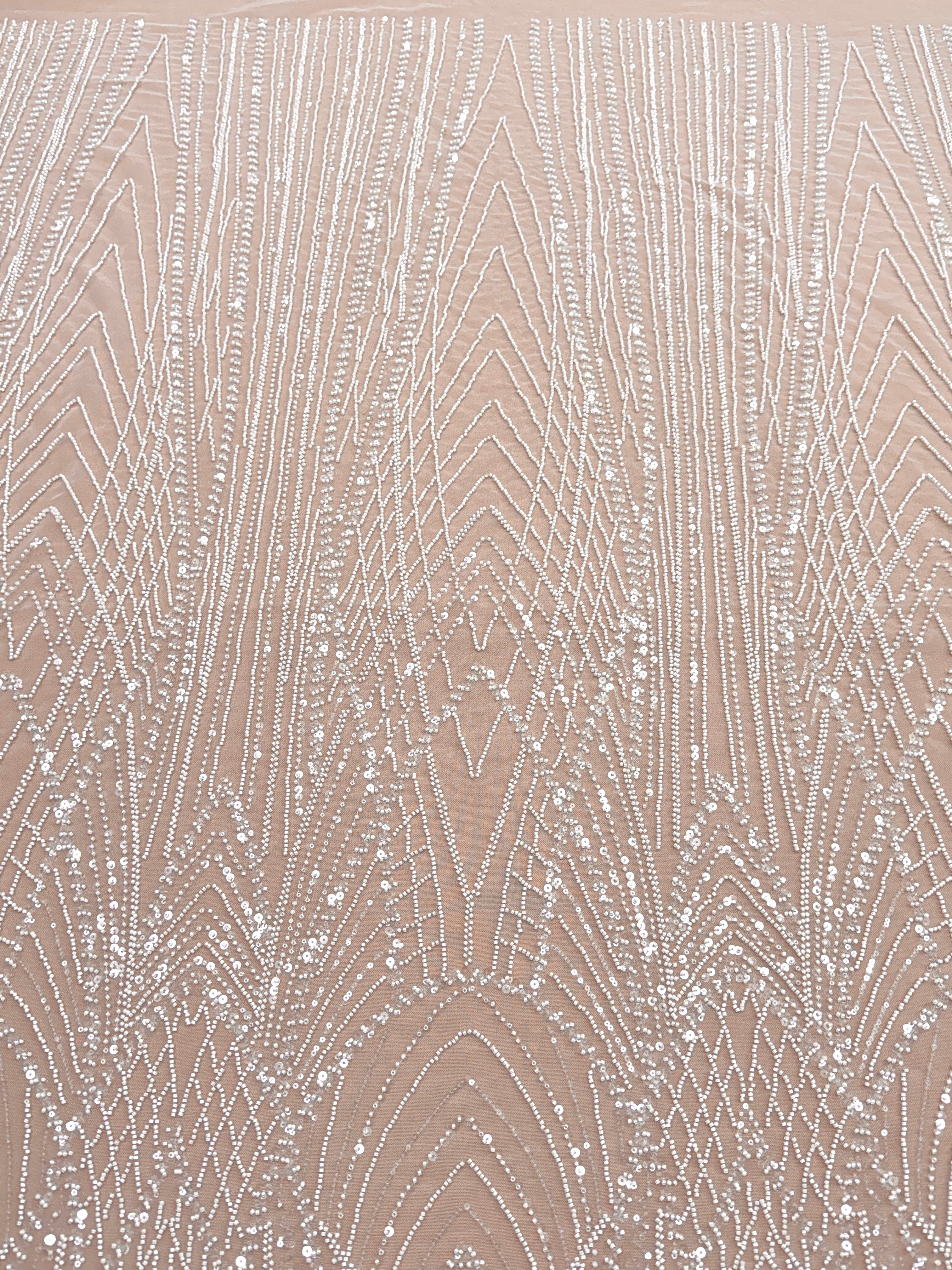 Ivory Lace with Panel, Beads and Sequins