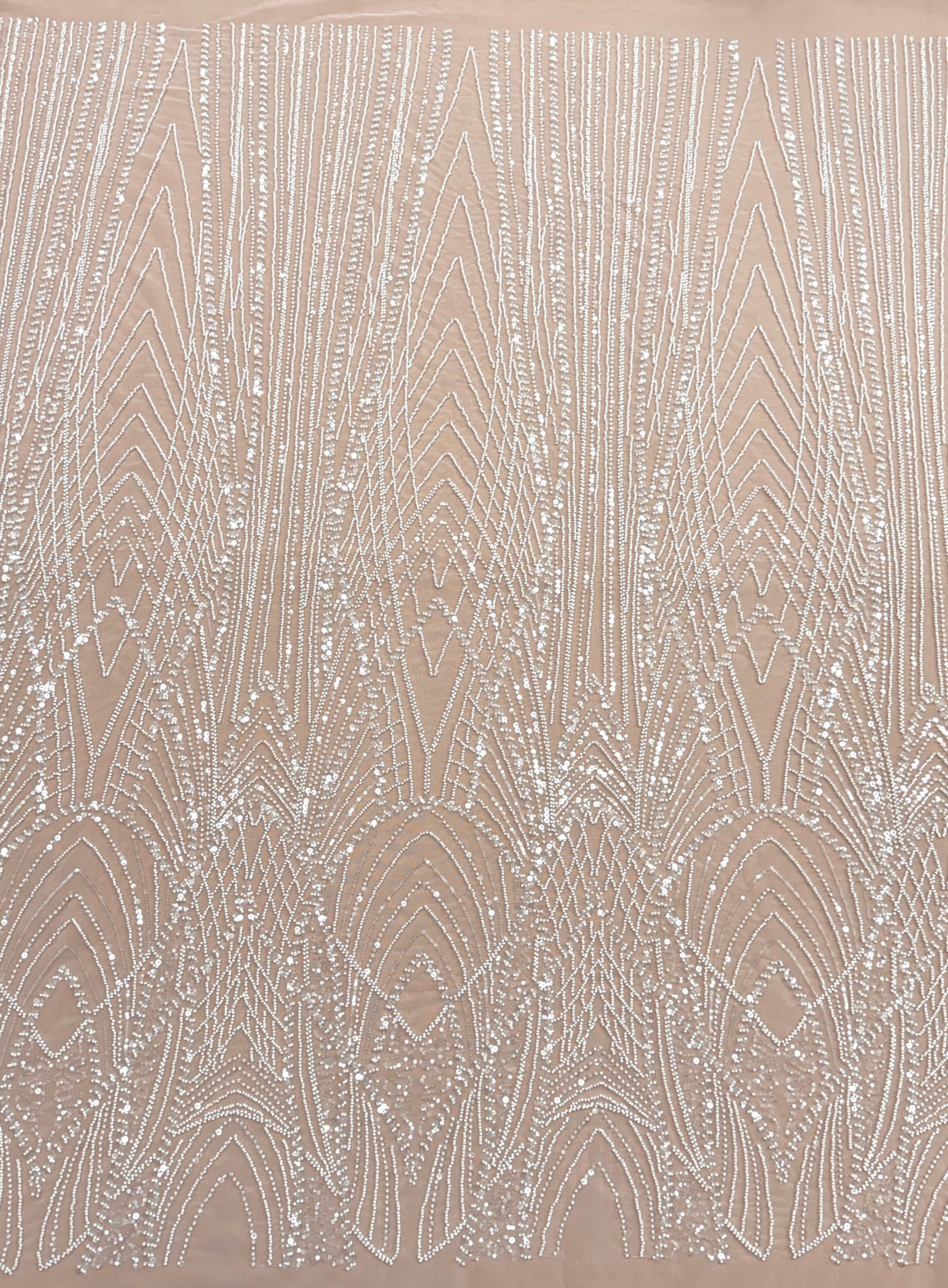 Dantela Couture Ivory cu Panou, cu Margele si Paiete