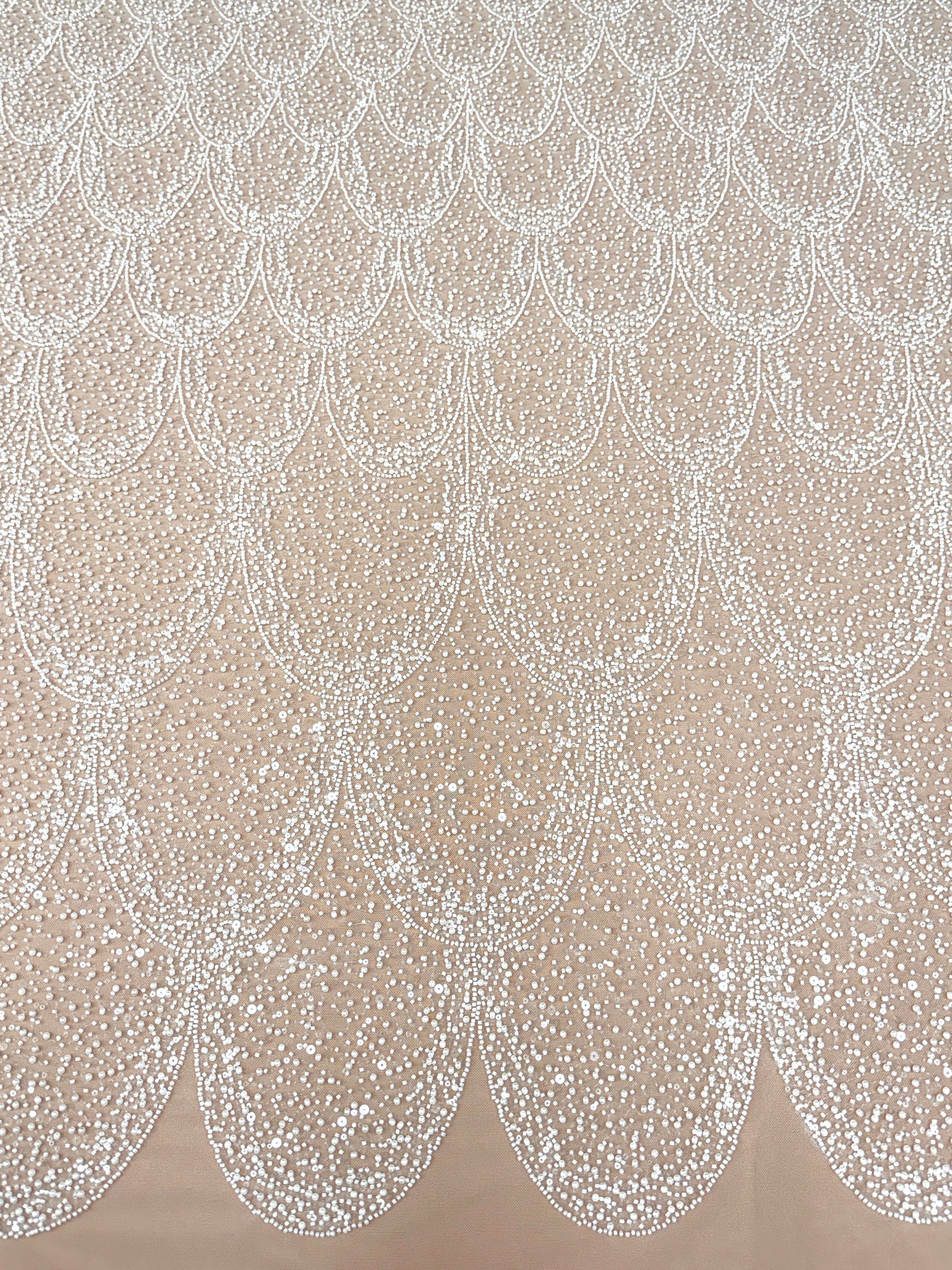 Ivory Lace with Geometric Pattern, with Pearls, Beads and Sequins