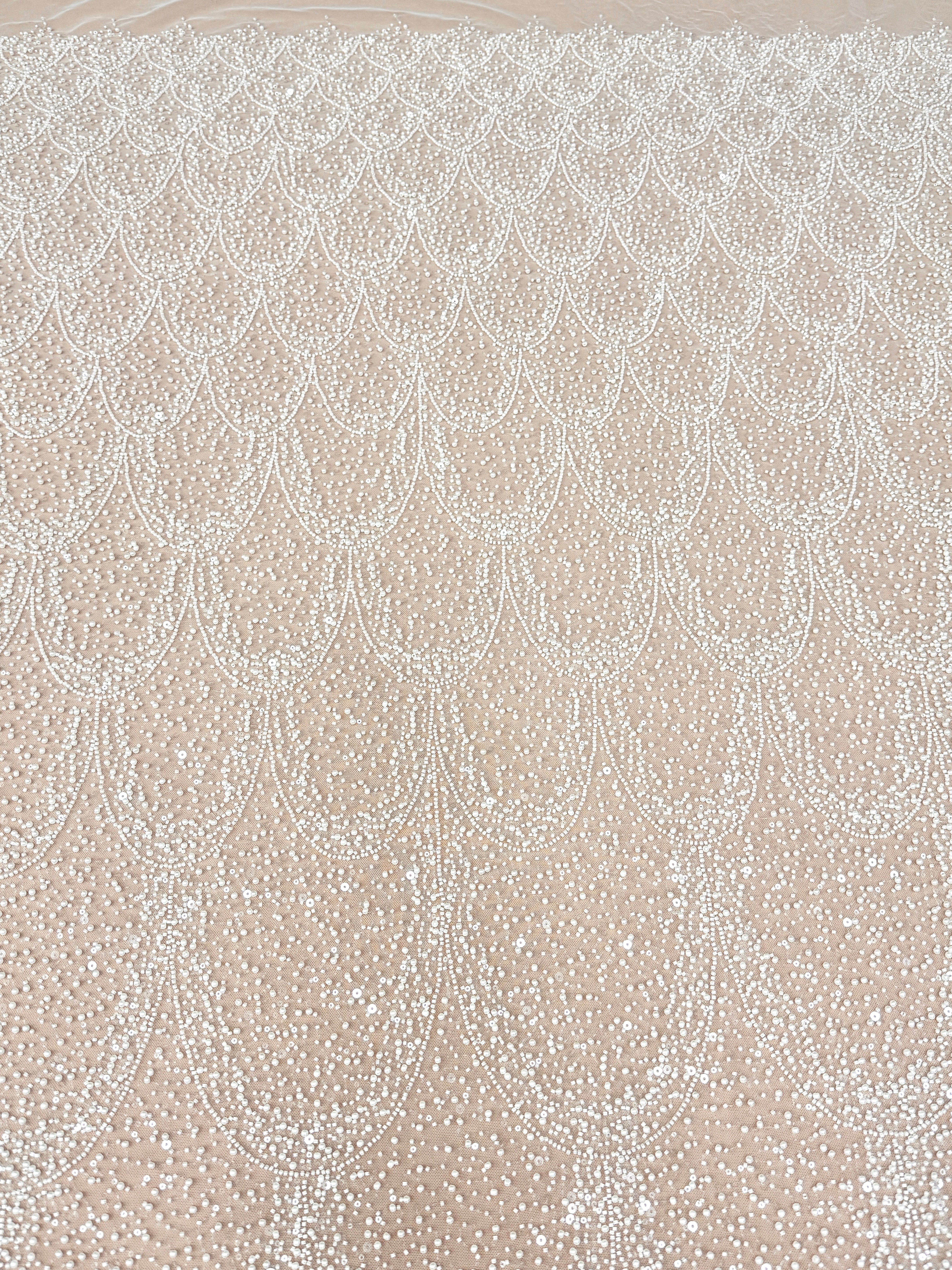 Ivory Lace with Geometric Pattern, with Pearls, Beads and Sequins
