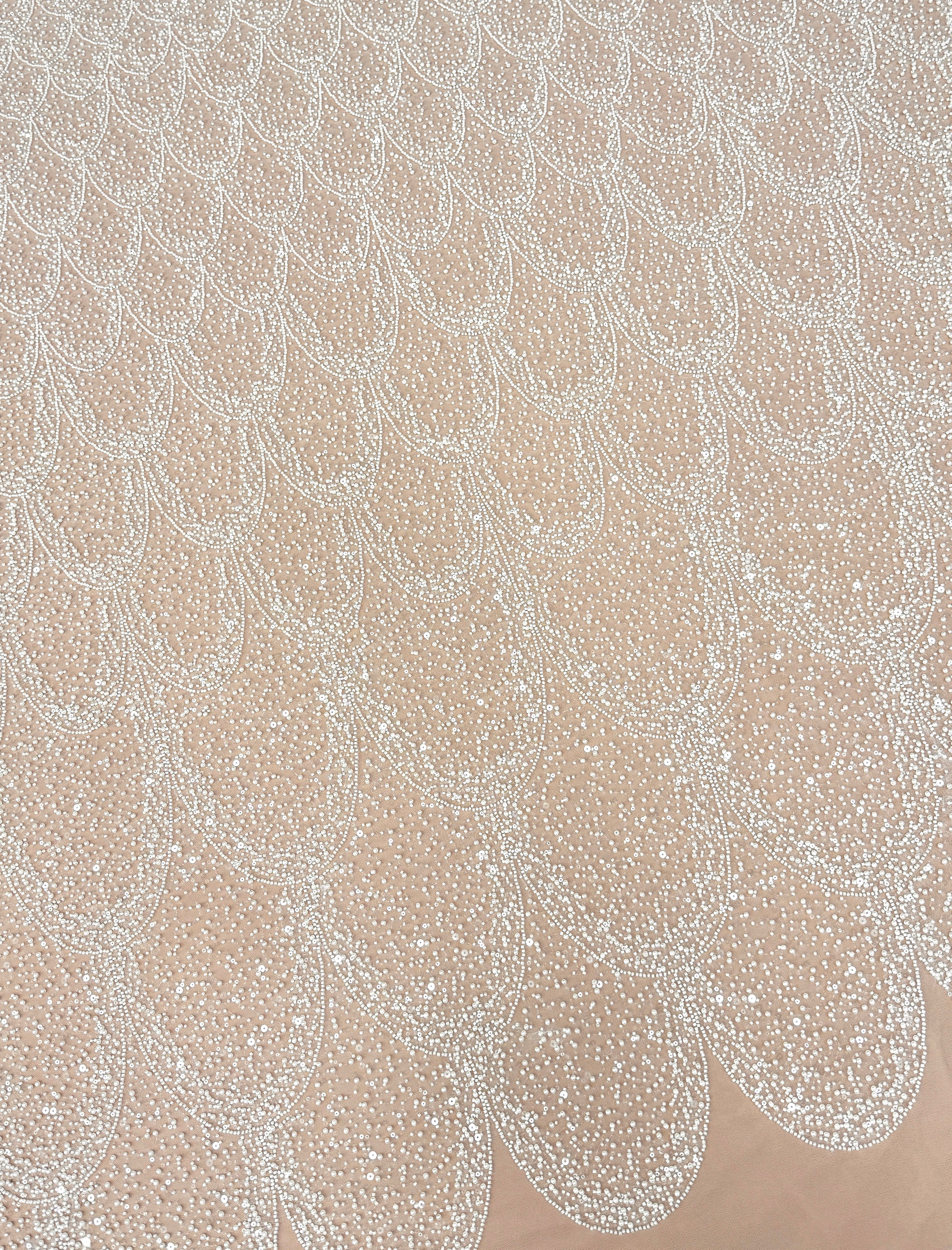Ivory Lace with Geometric Pattern, with Pearls, Beads and Sequins