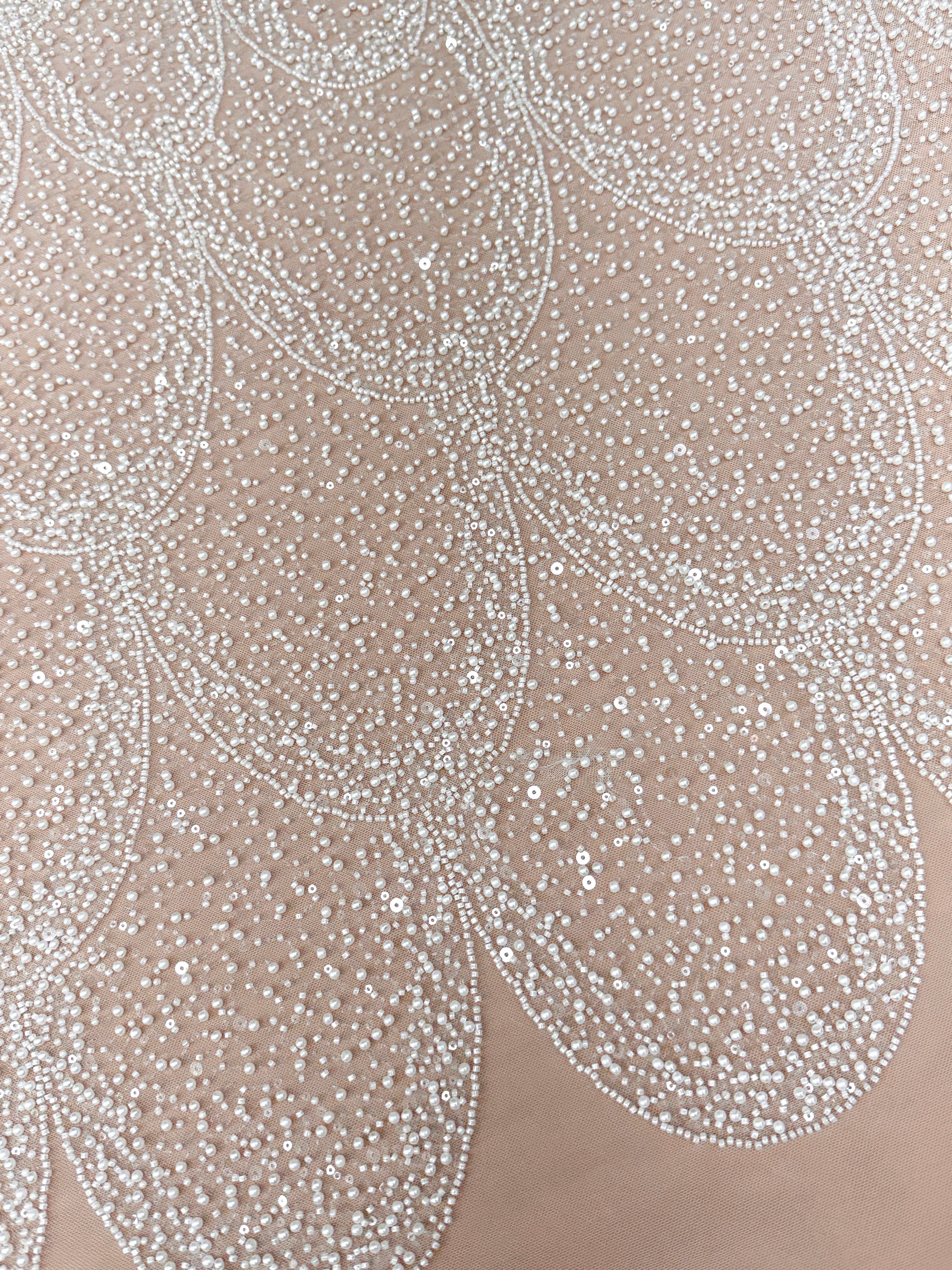 Ivory Lace with Geometric Pattern, with Pearls, Beads and Sequins