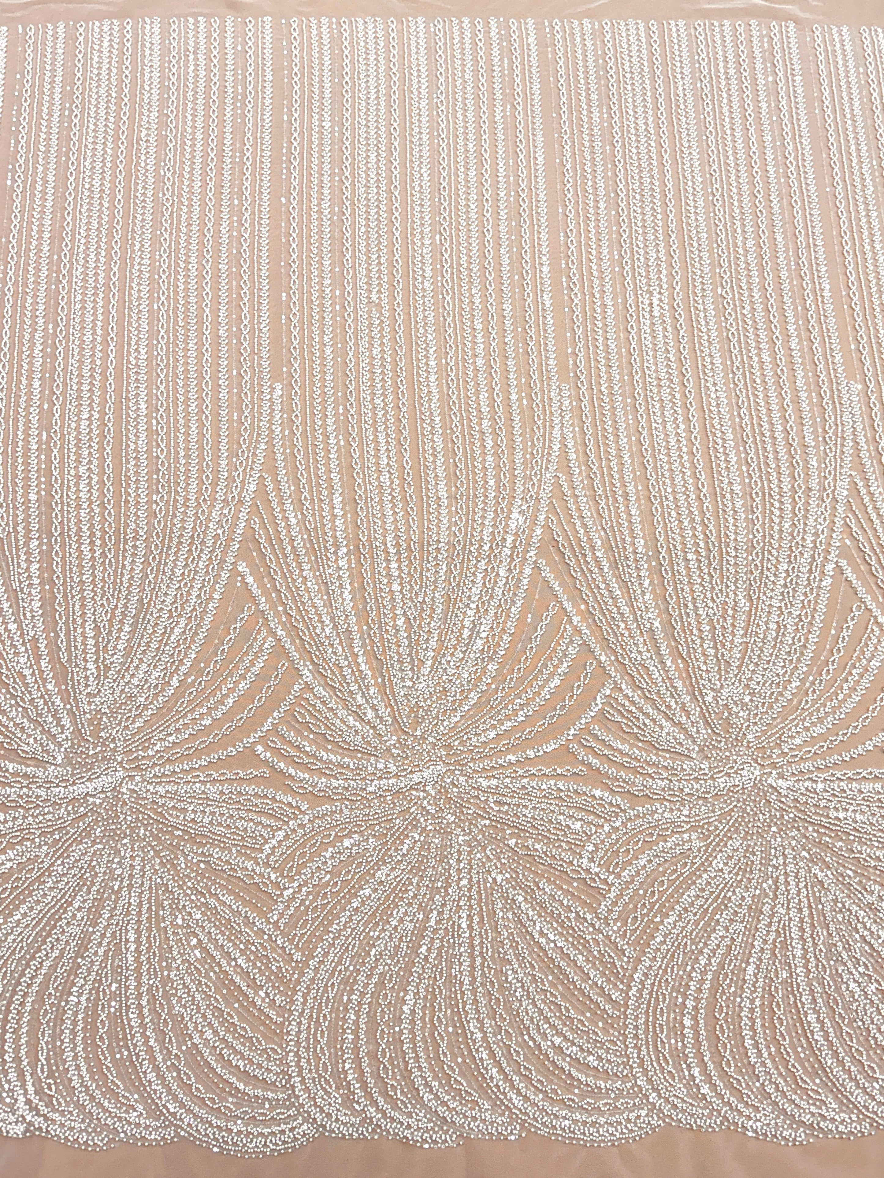 Dantela Couture Ivory cu Model Liniar, cu Margele si Paiete