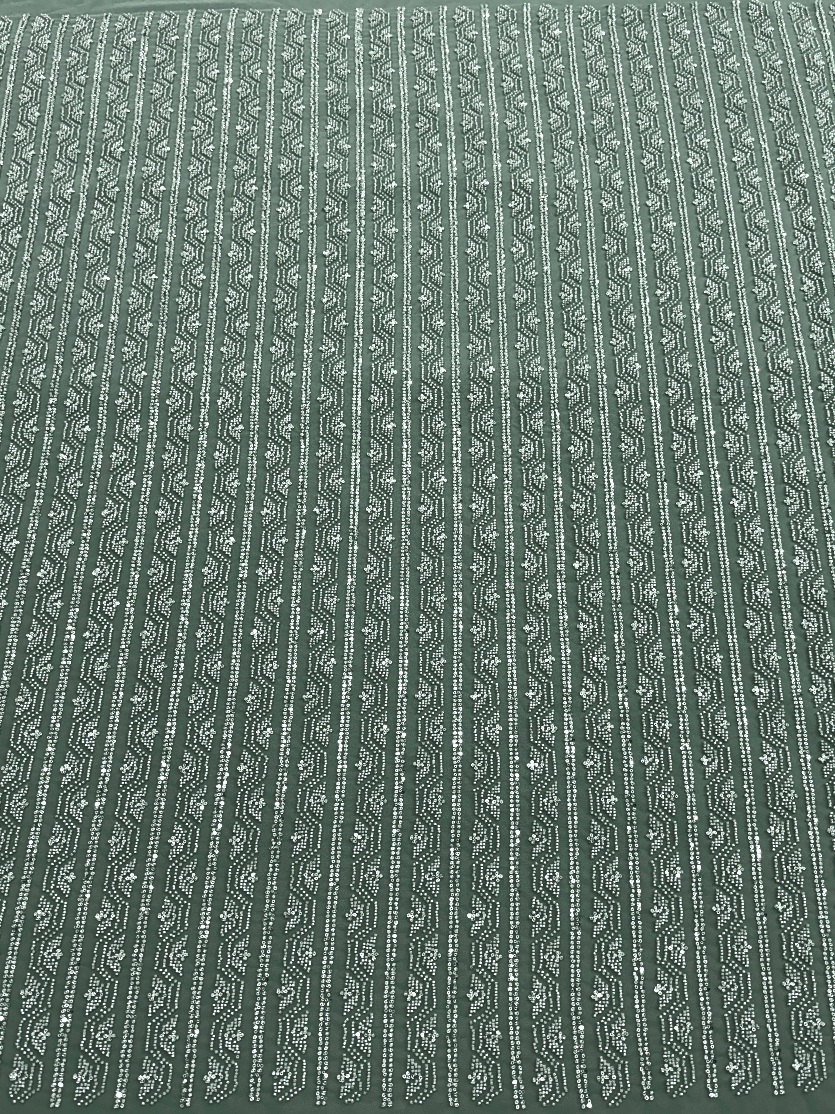 Dantela Couture Verde Prafuit cu Model Geometric, cu Margele