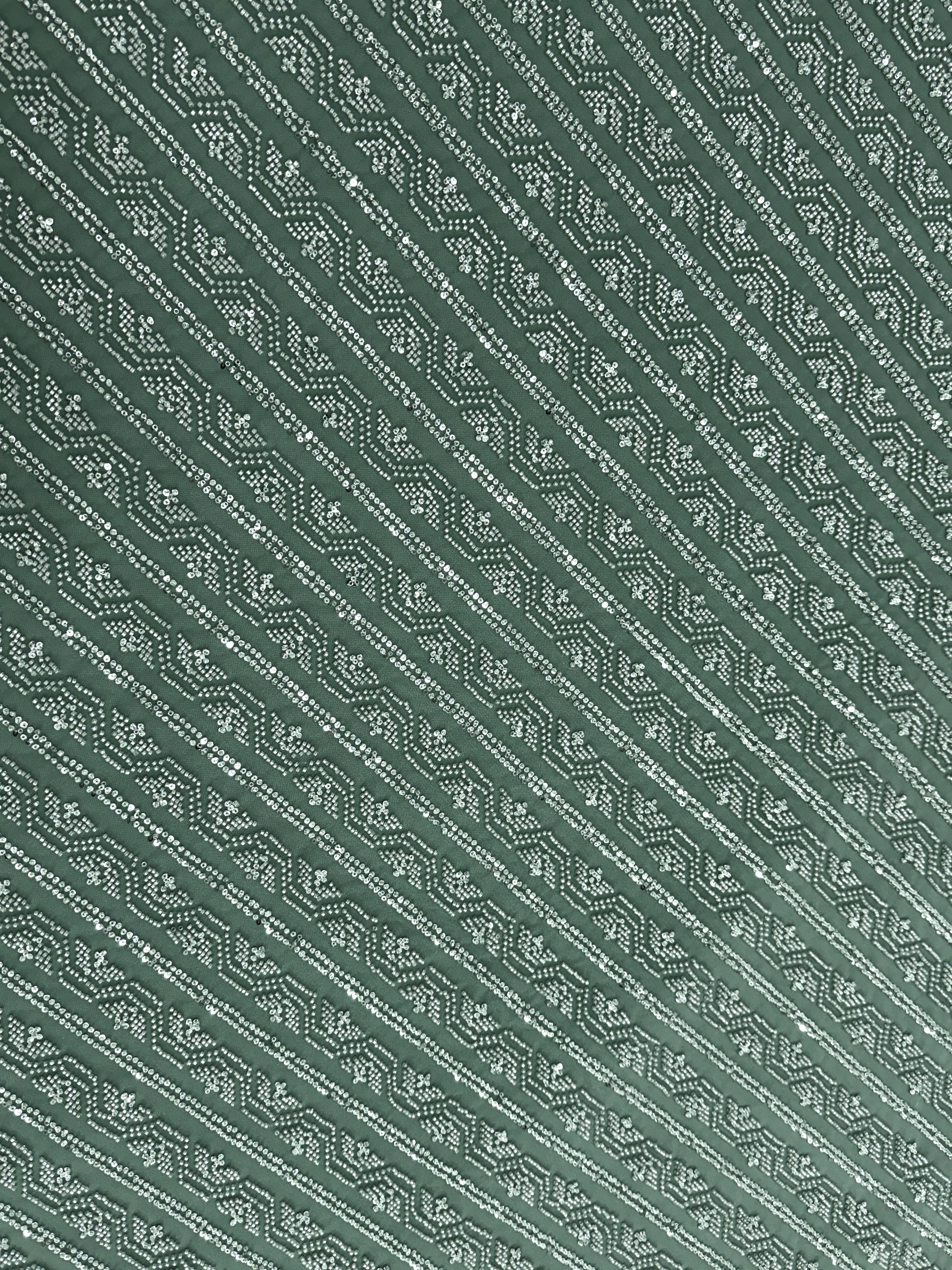 Dantela Couture Verde Prafuit cu Model Geometric, cu Margele