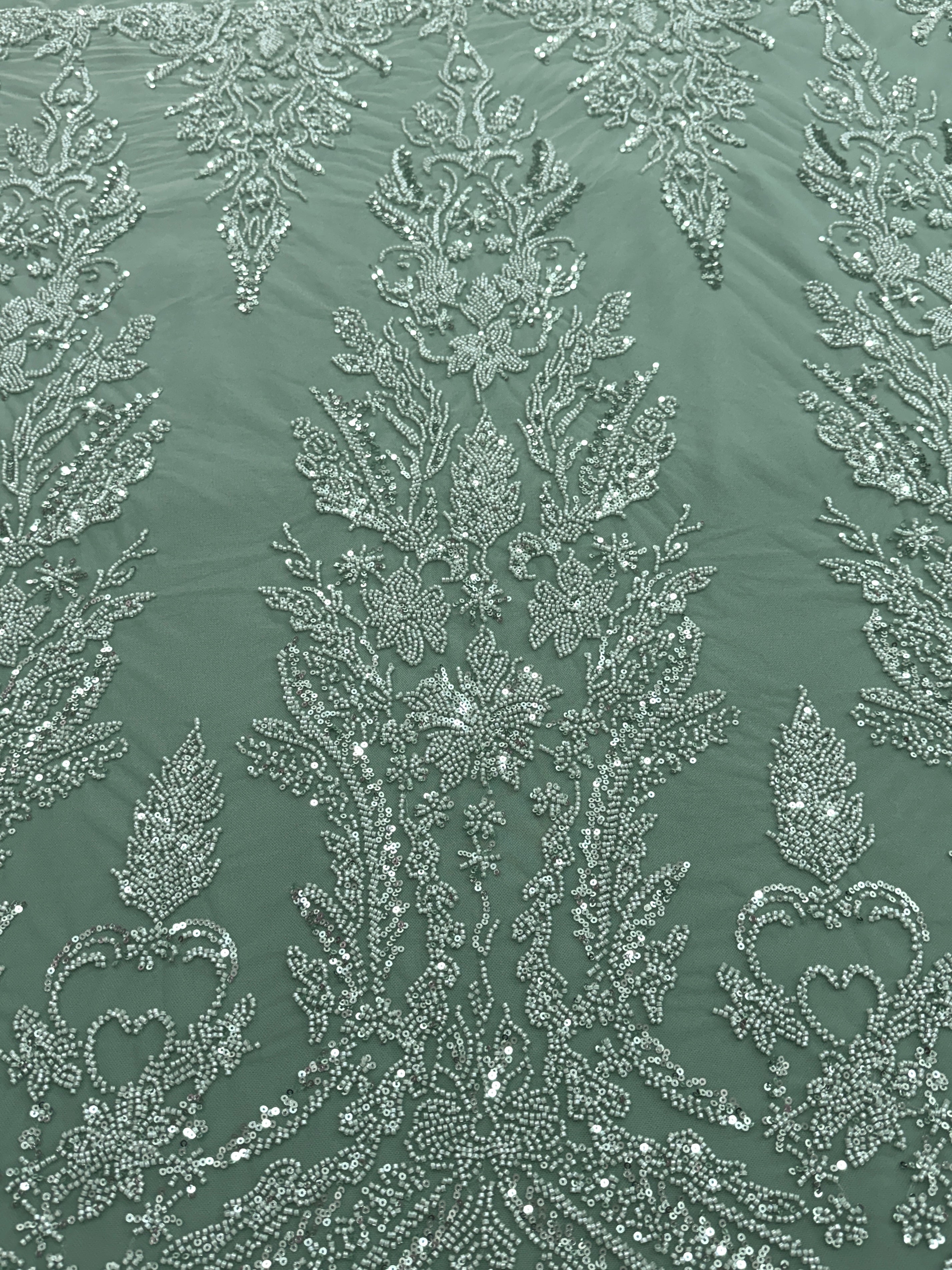 Dantela Couture Verde Prafuit cu Model Floral, cu Margele si Paiete