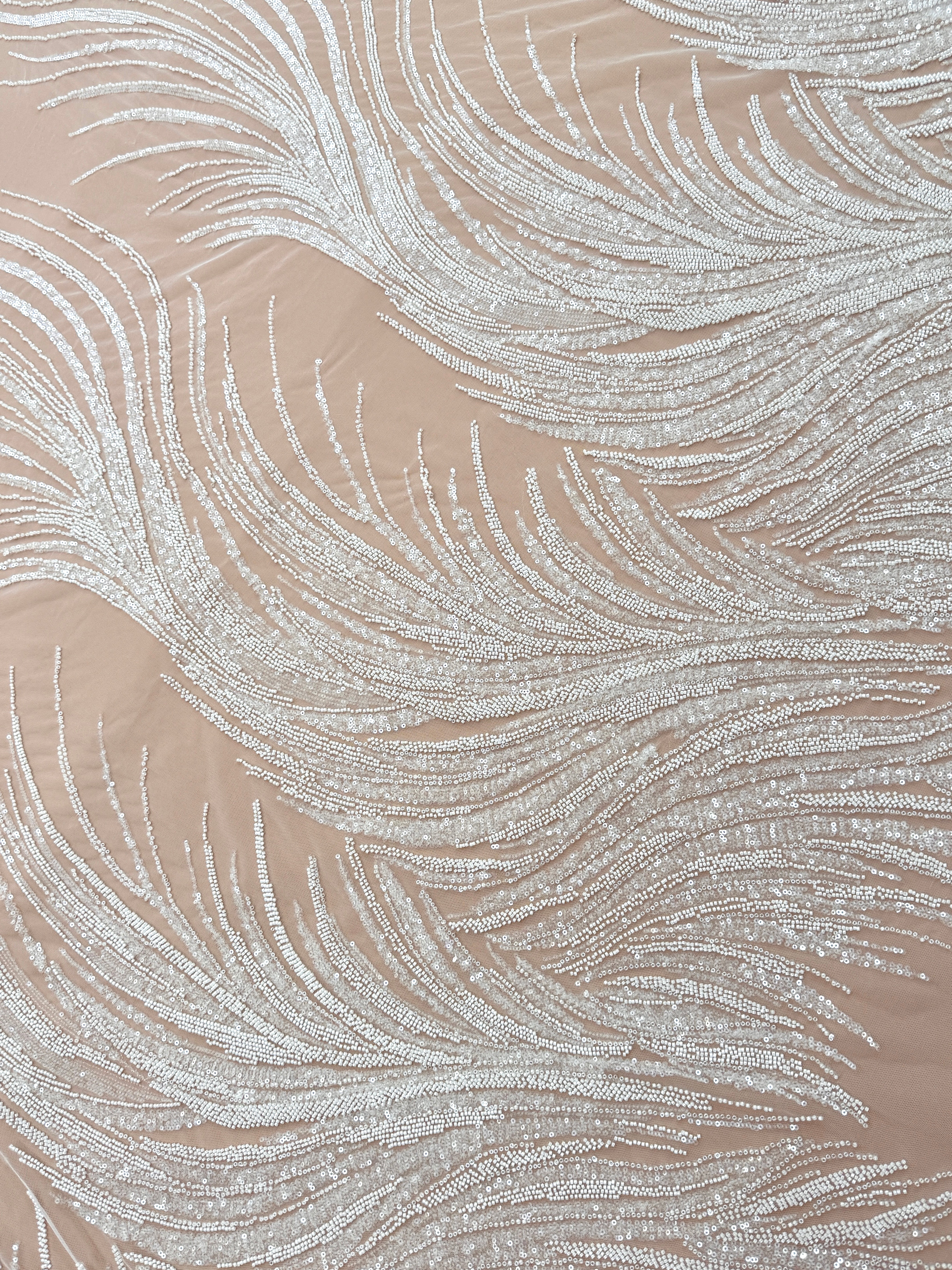 Dantela Couture Ivory cu Panou, cu Margele si Paiete