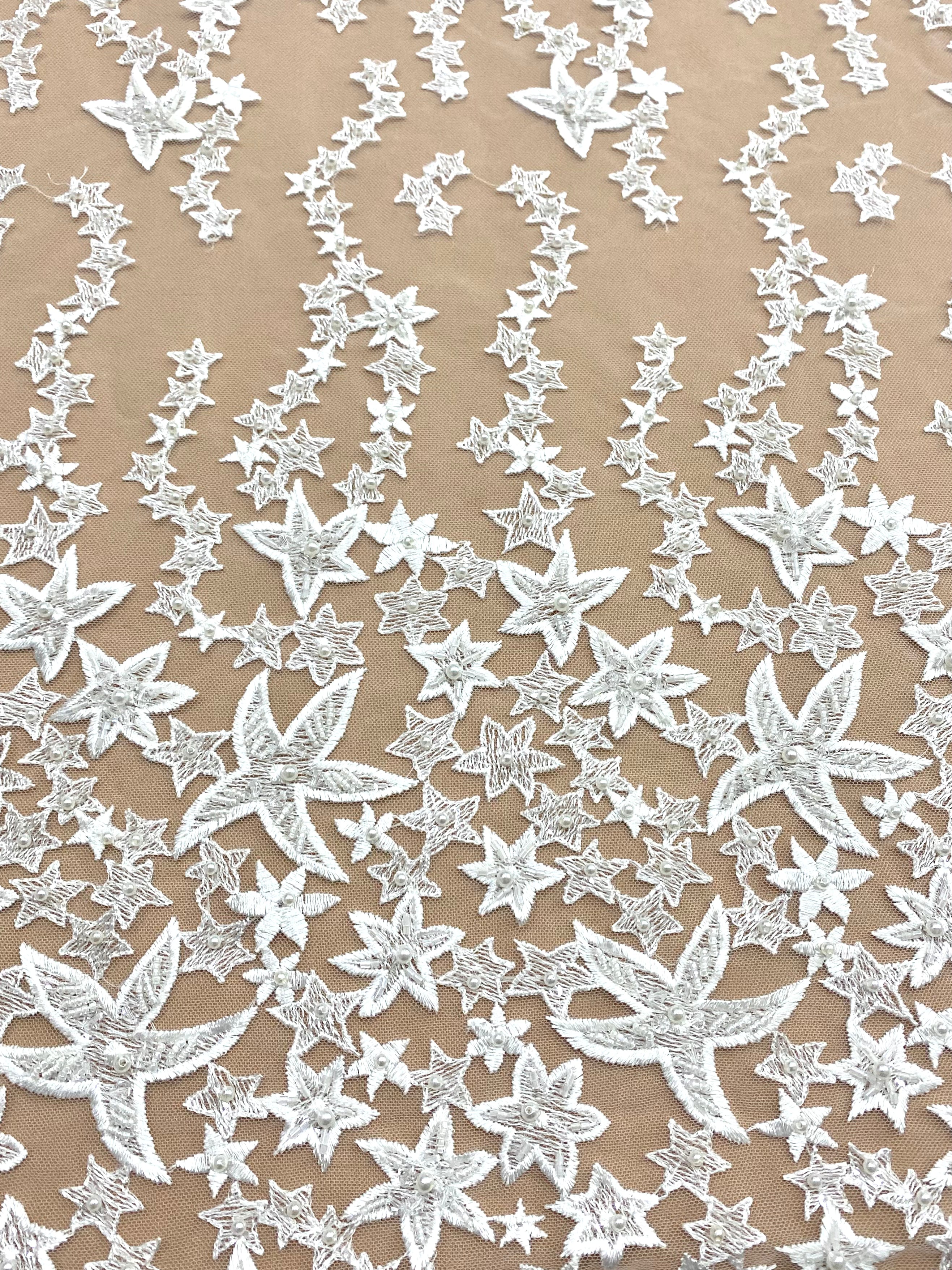 Lace with Star Pattern, with Crystals, Pearls and Sequins