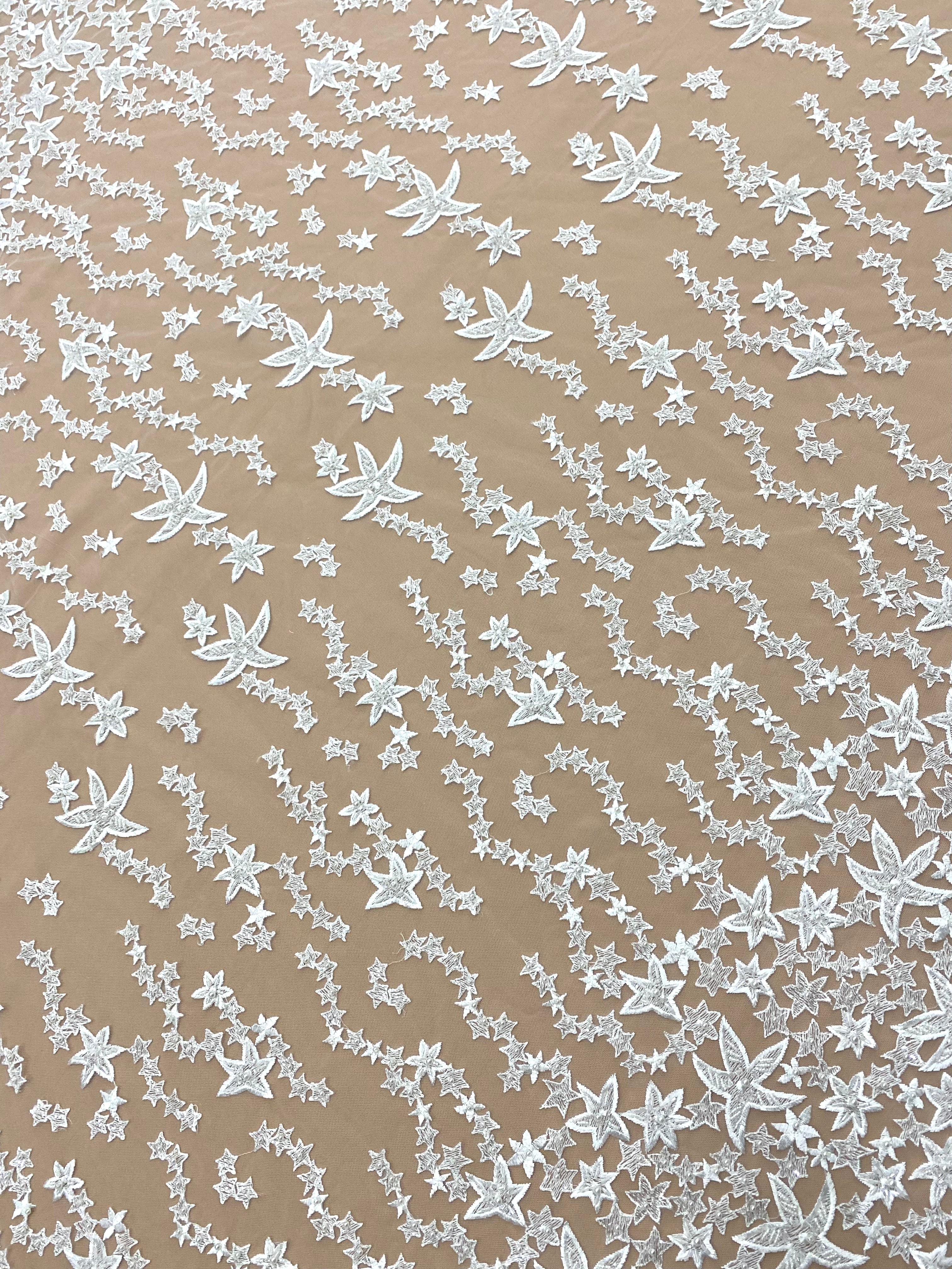 Lace with Star Pattern, with Crystals, Pearls and Sequins