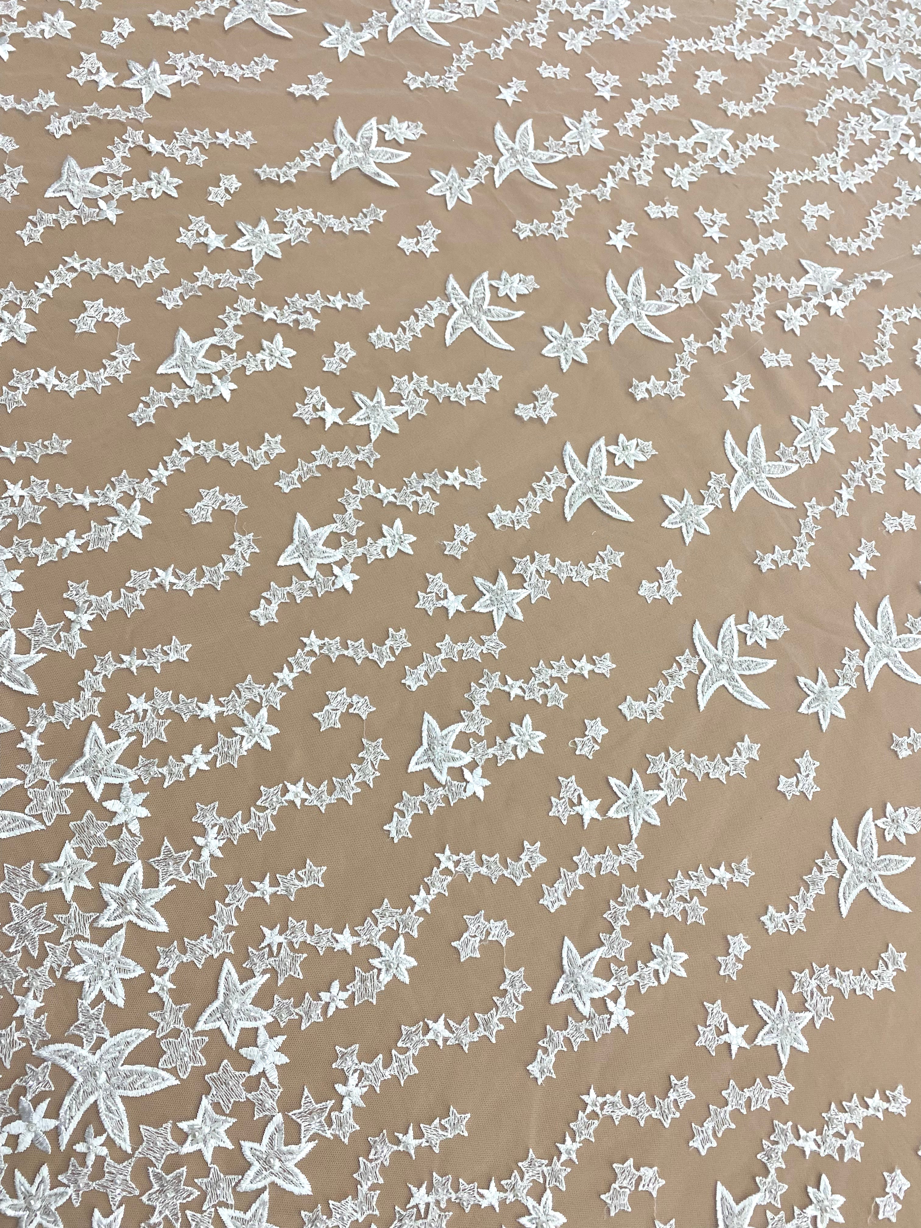 Lace with Star Pattern, with Crystals, Pearls and Sequins