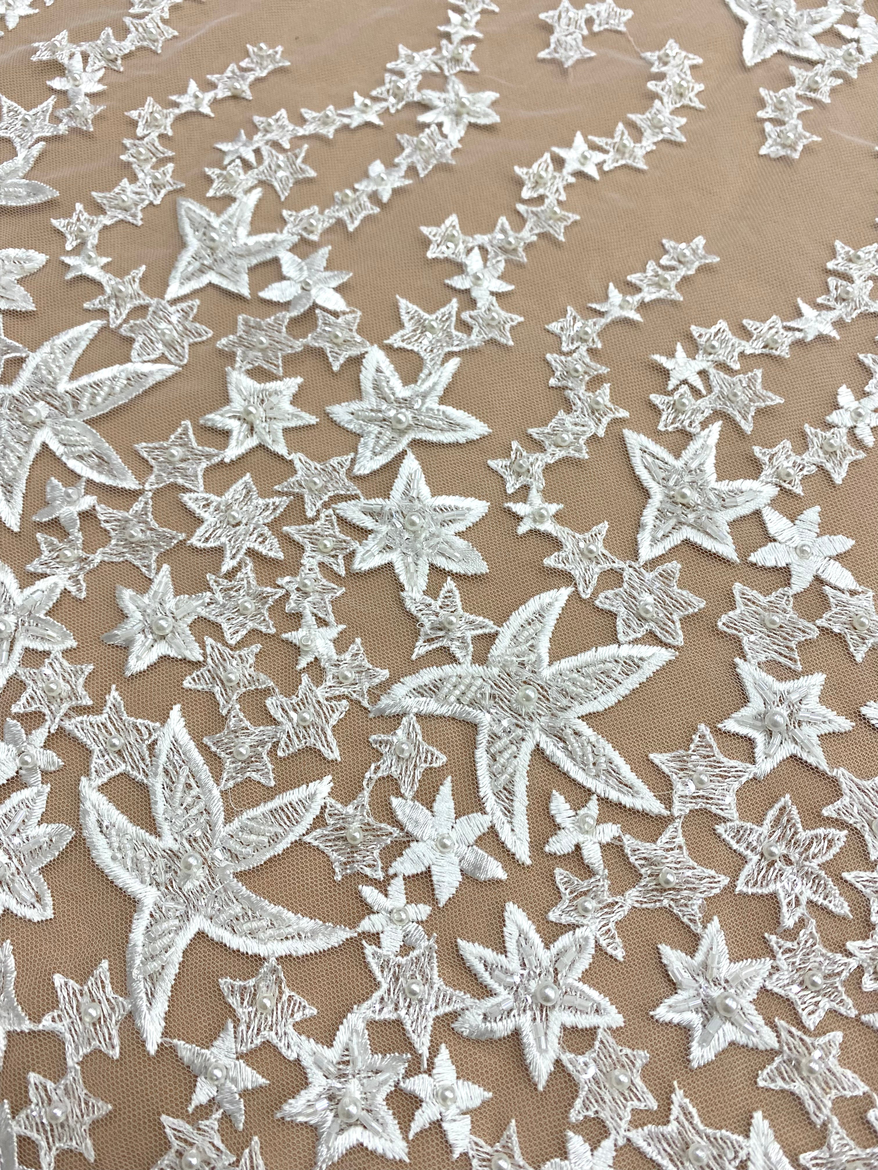 Lace with Star Pattern, with Crystals, Pearls and Sequins