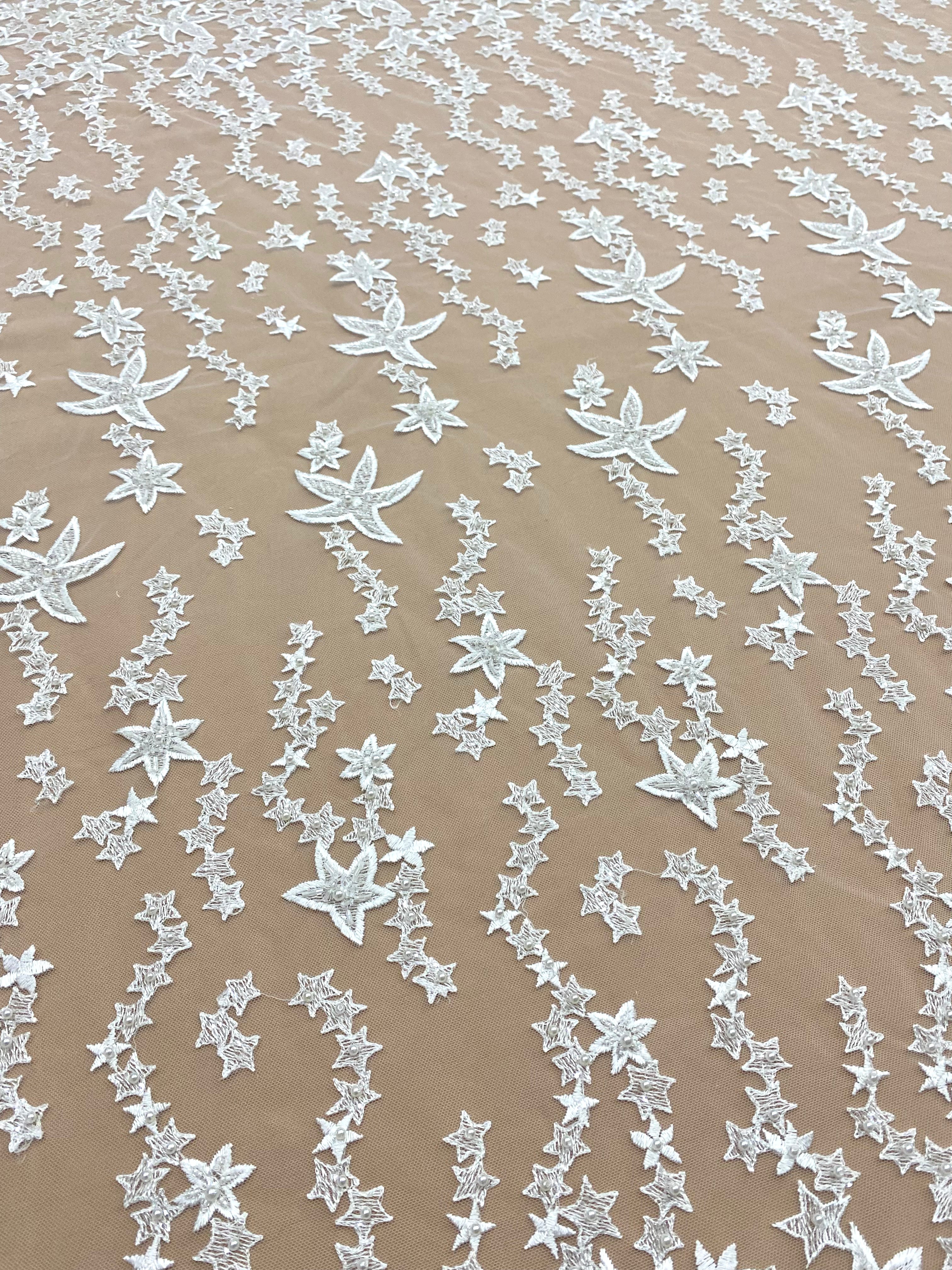 Lace with Star Pattern, with Crystals, Pearls and Sequins