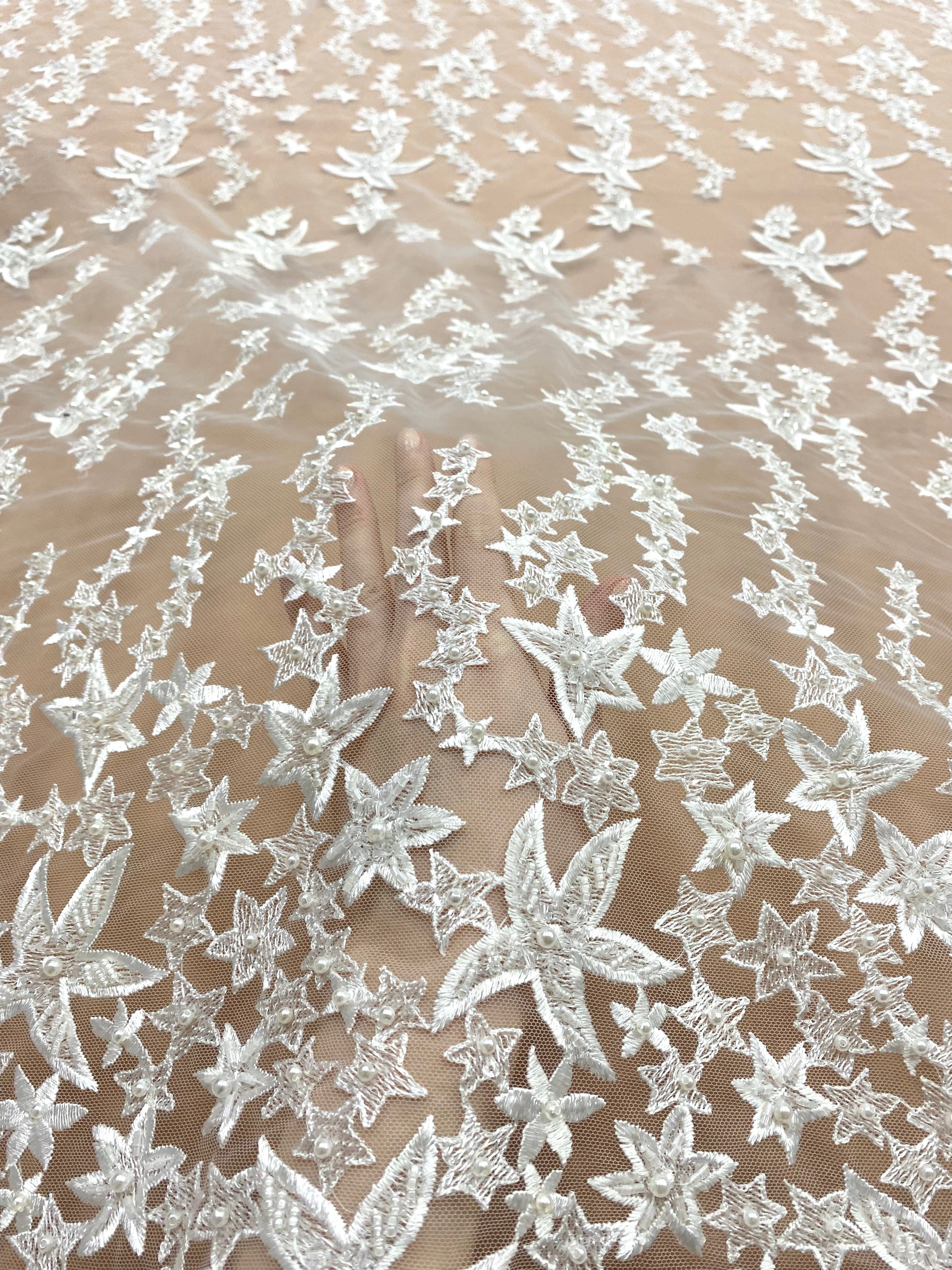 Lace with Star Pattern, with Crystals, Pearls and Sequins
