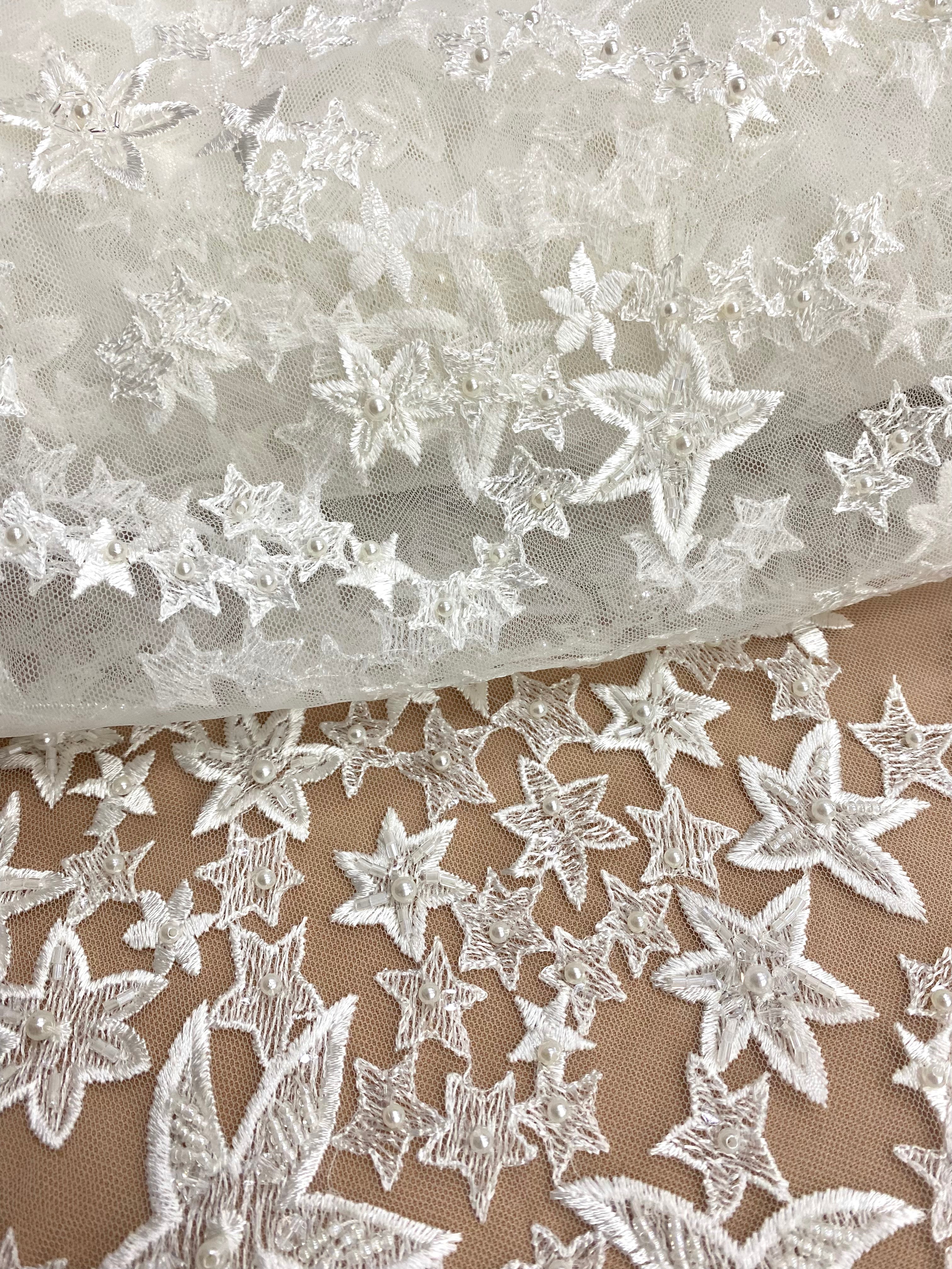 Lace with Star Pattern, with Crystals, Pearls and Sequins
