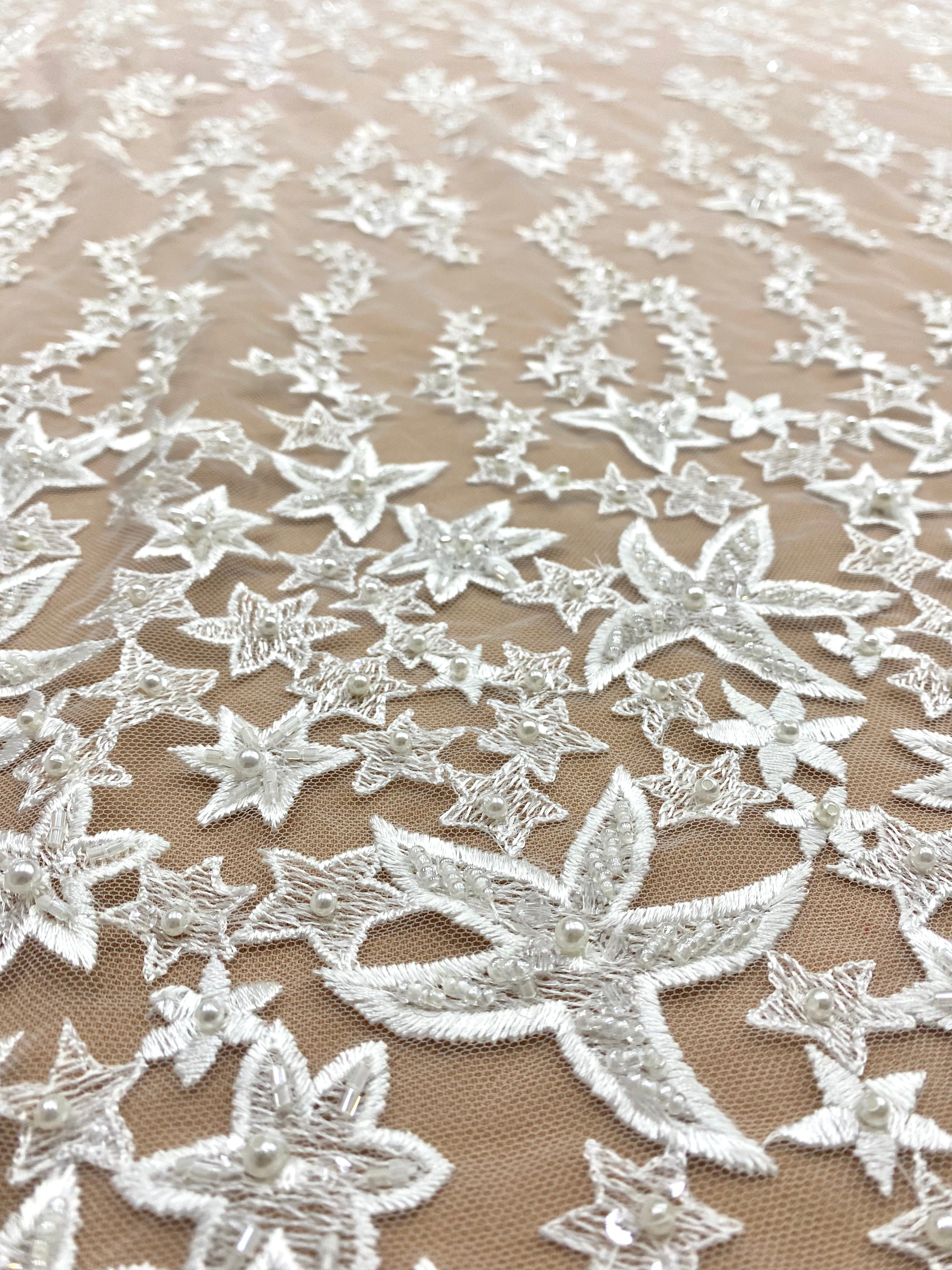 Lace with Star Pattern, with Crystals, Pearls and Sequins