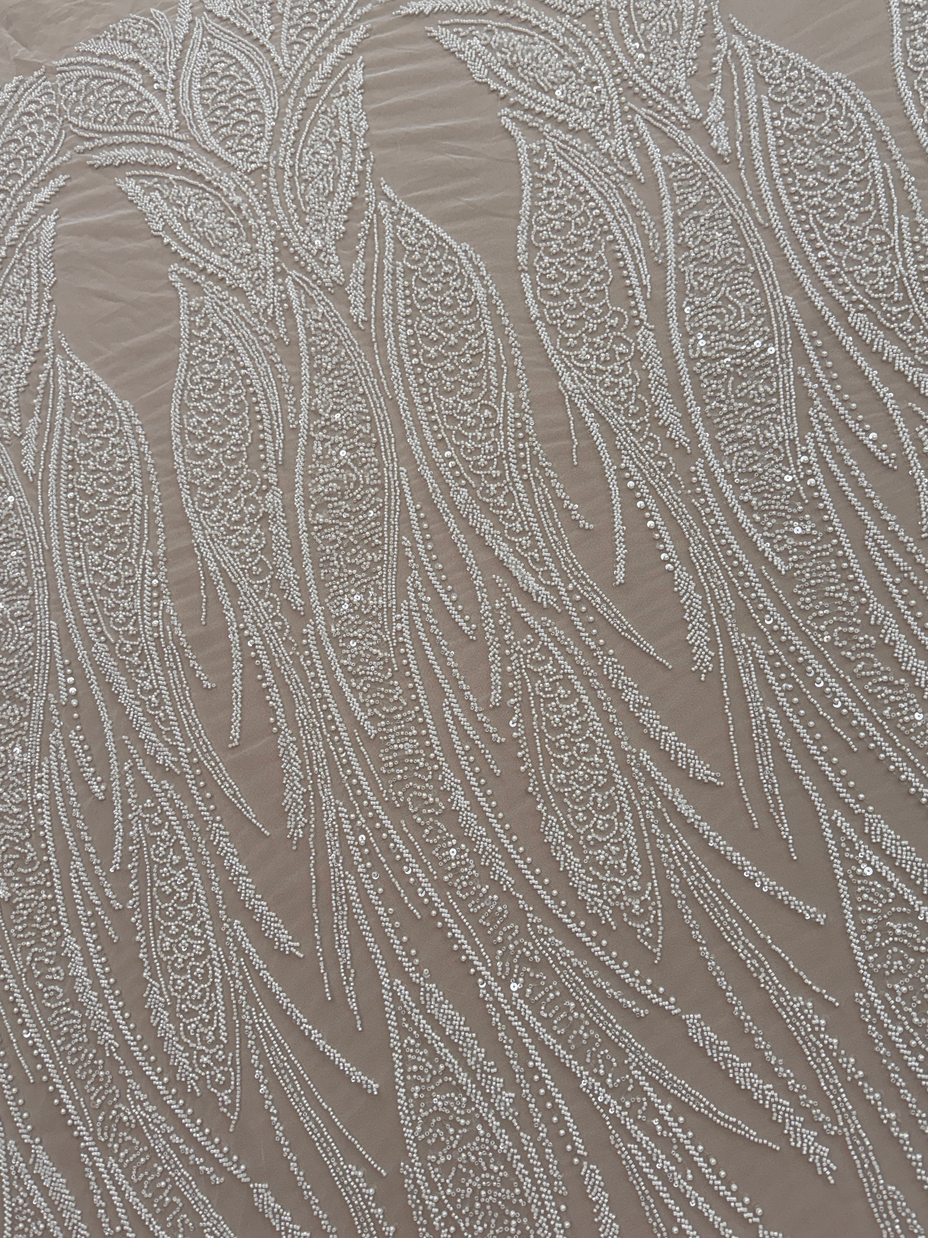 Dantela Couture Ivory cu Panou cu Perle, Margele si Paiete