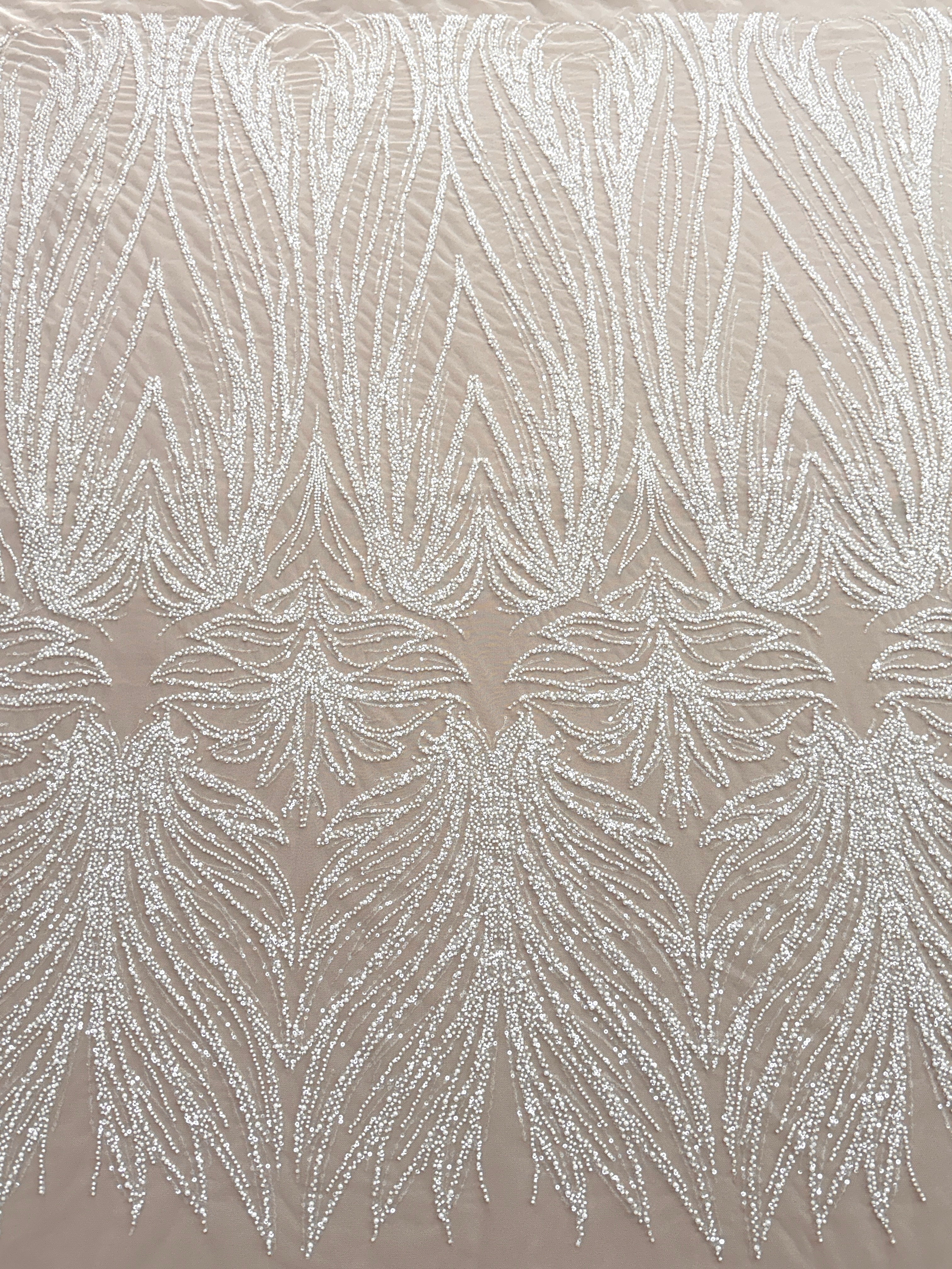 Dantela Couture Ivory cu Model Geometric, cu Perle, Margele si Paiete