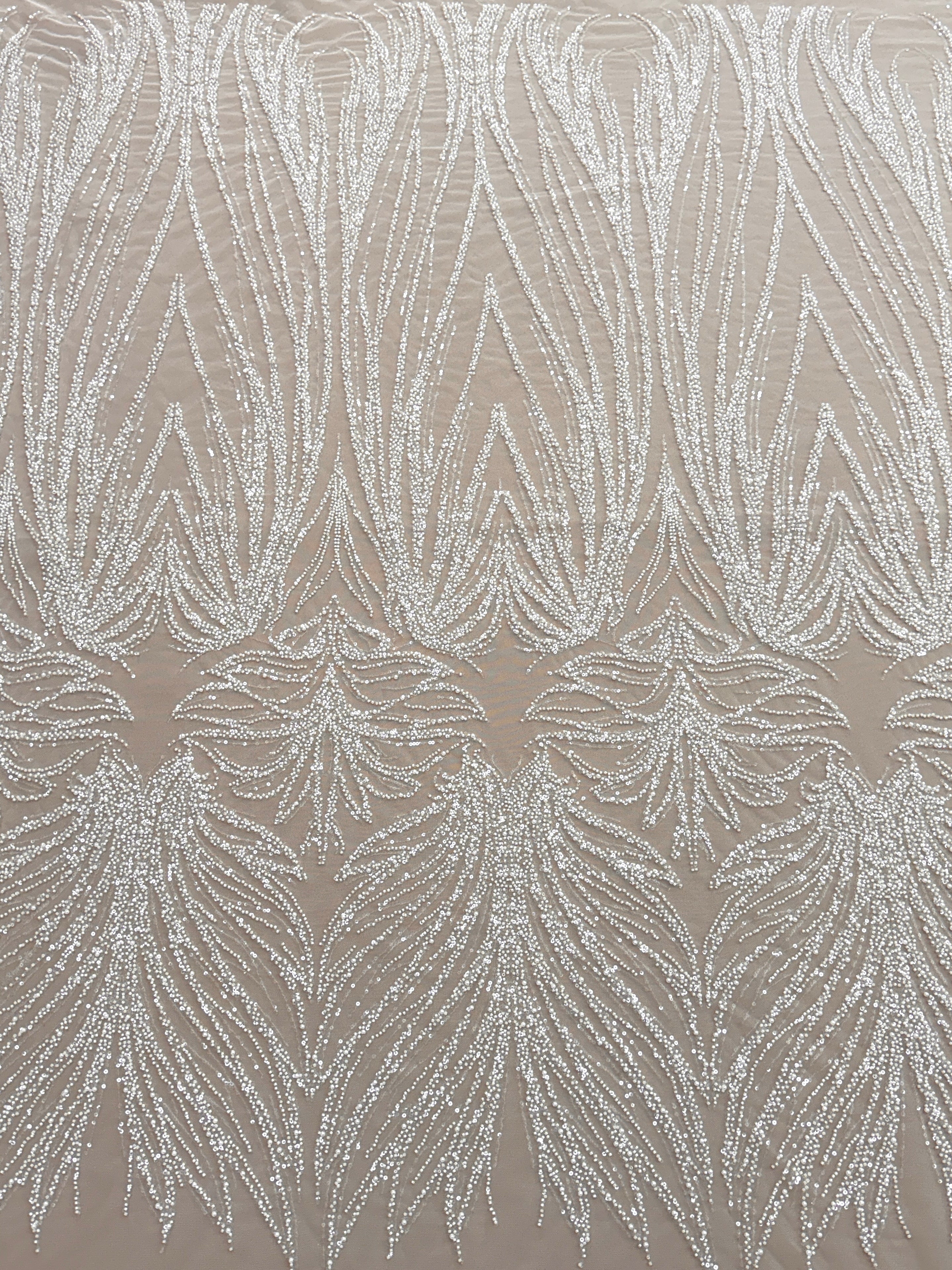 Dantela Couture Ivory cu Model Geometric, cu Perle, Margele si Paiete