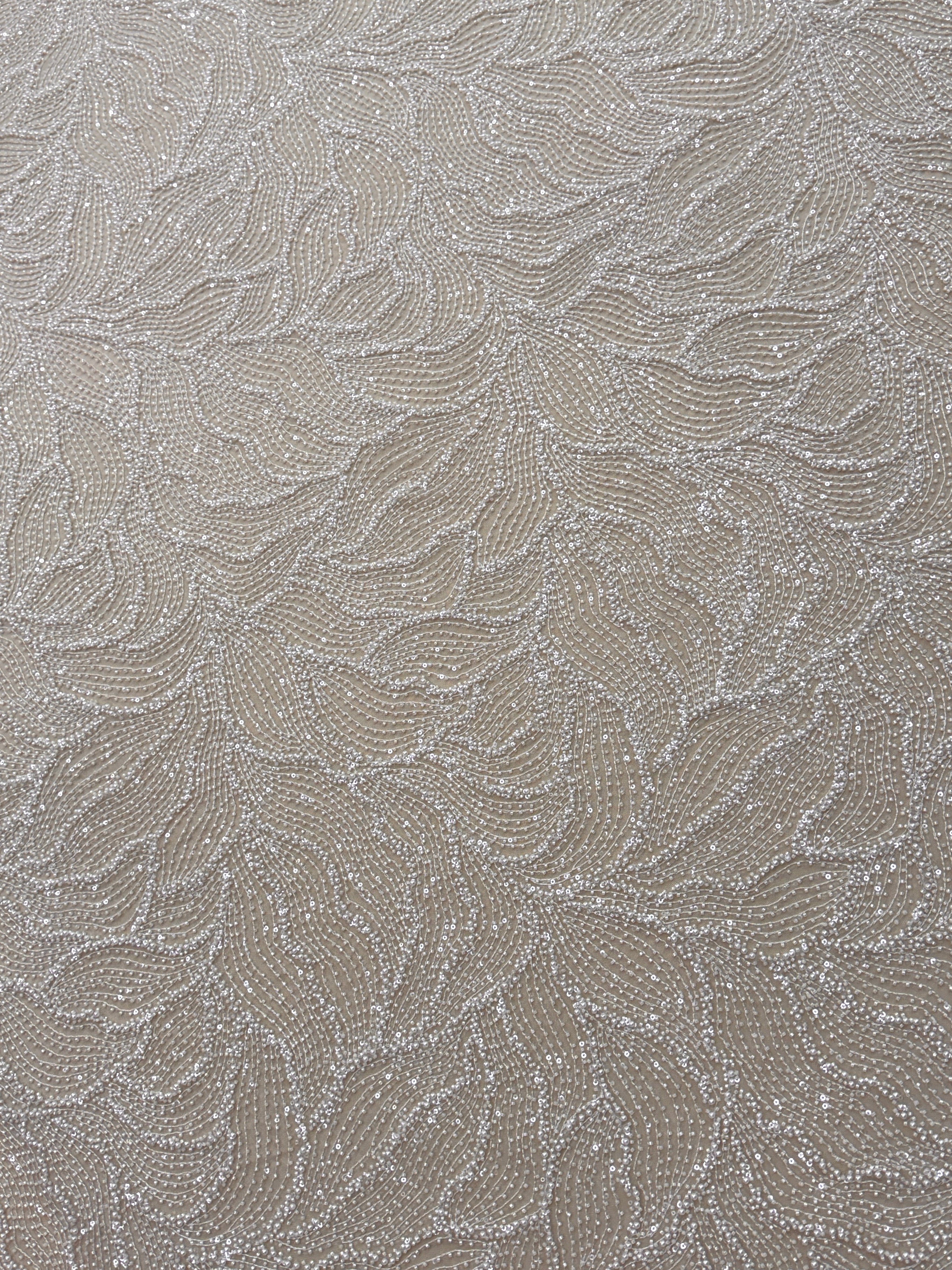 Dantela Couture Ivory cu Model Geometric, cu Perle, Margele si Paiete