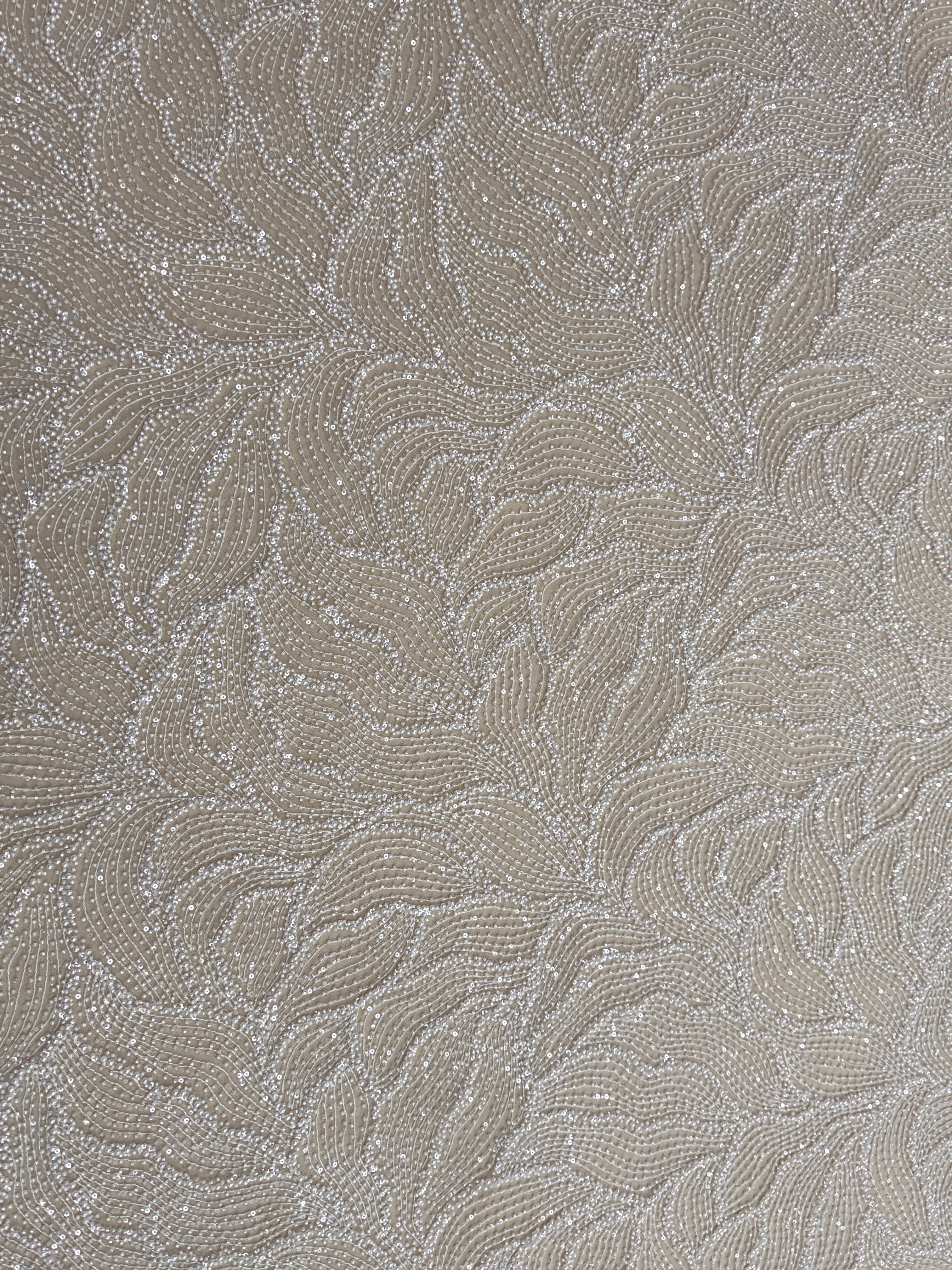 Dantela Couture Ivory cu Model Geometric, cu Perle, Margele si Paiete
