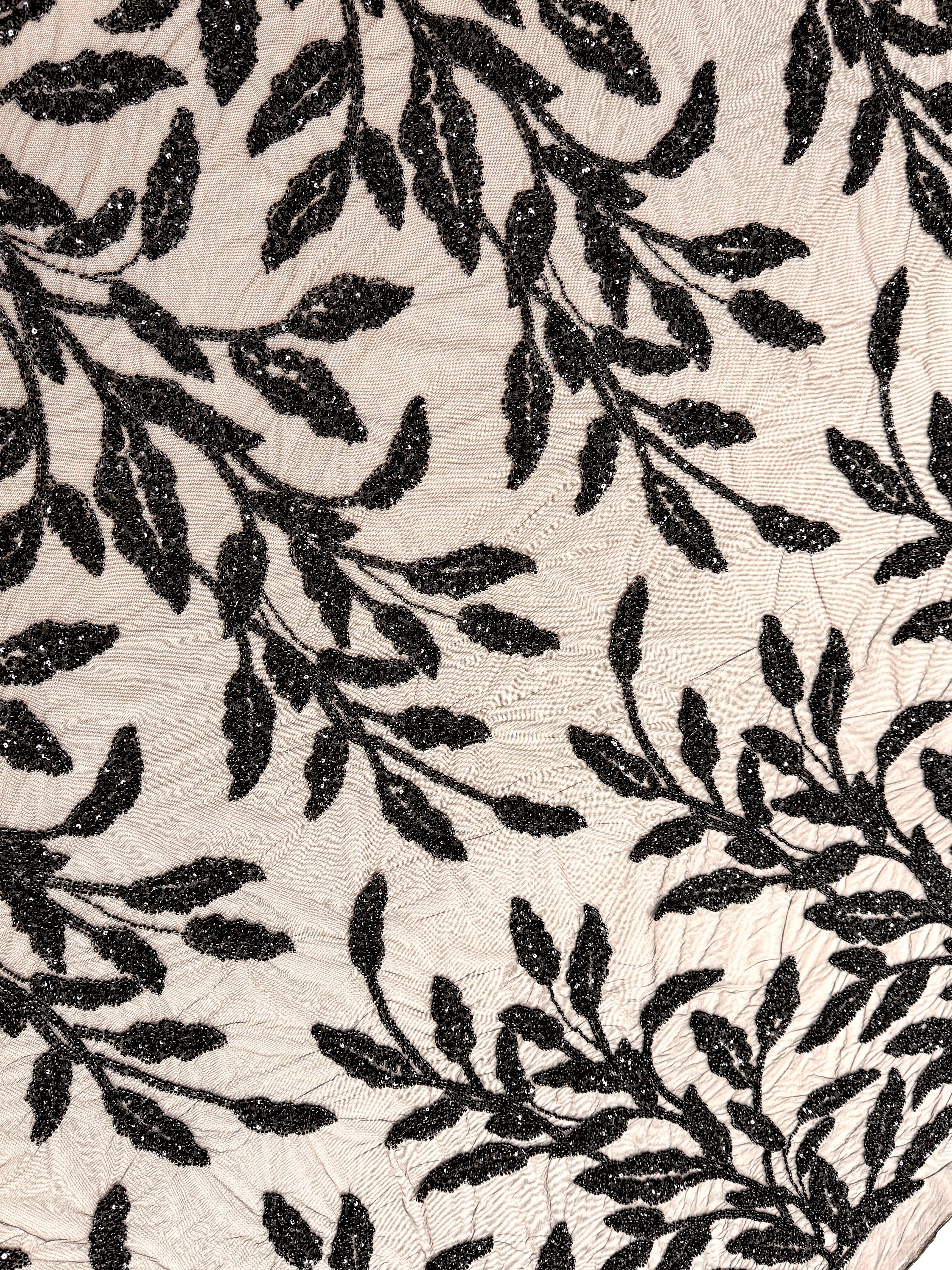 Dantela Couture Neagra cu Model Floral, cu Margele si Paiete