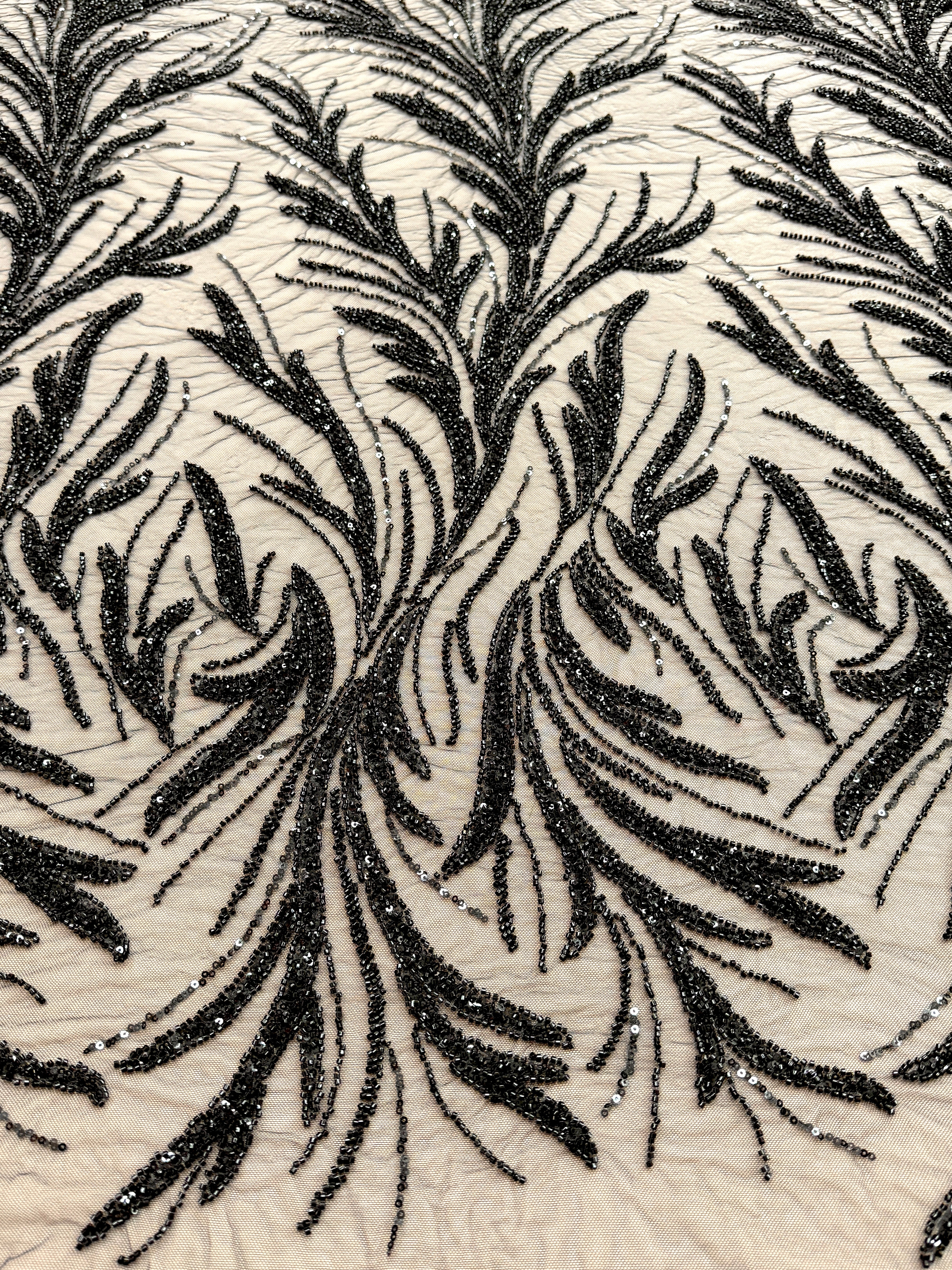 Dantela Couture Neagra, cu Margele si Paiete