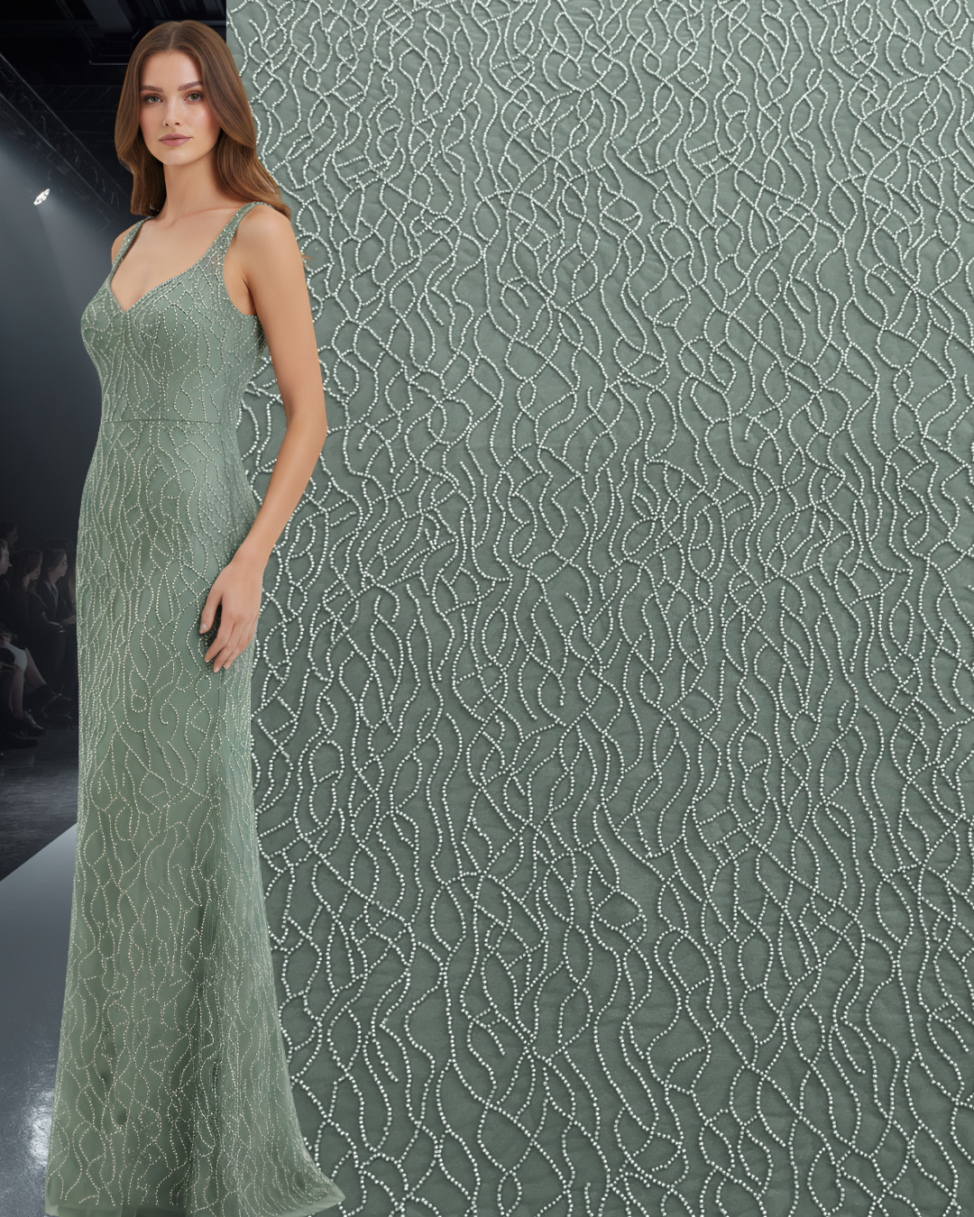 Dantela Couture Verde Prafuit cu Siraguri din Margele