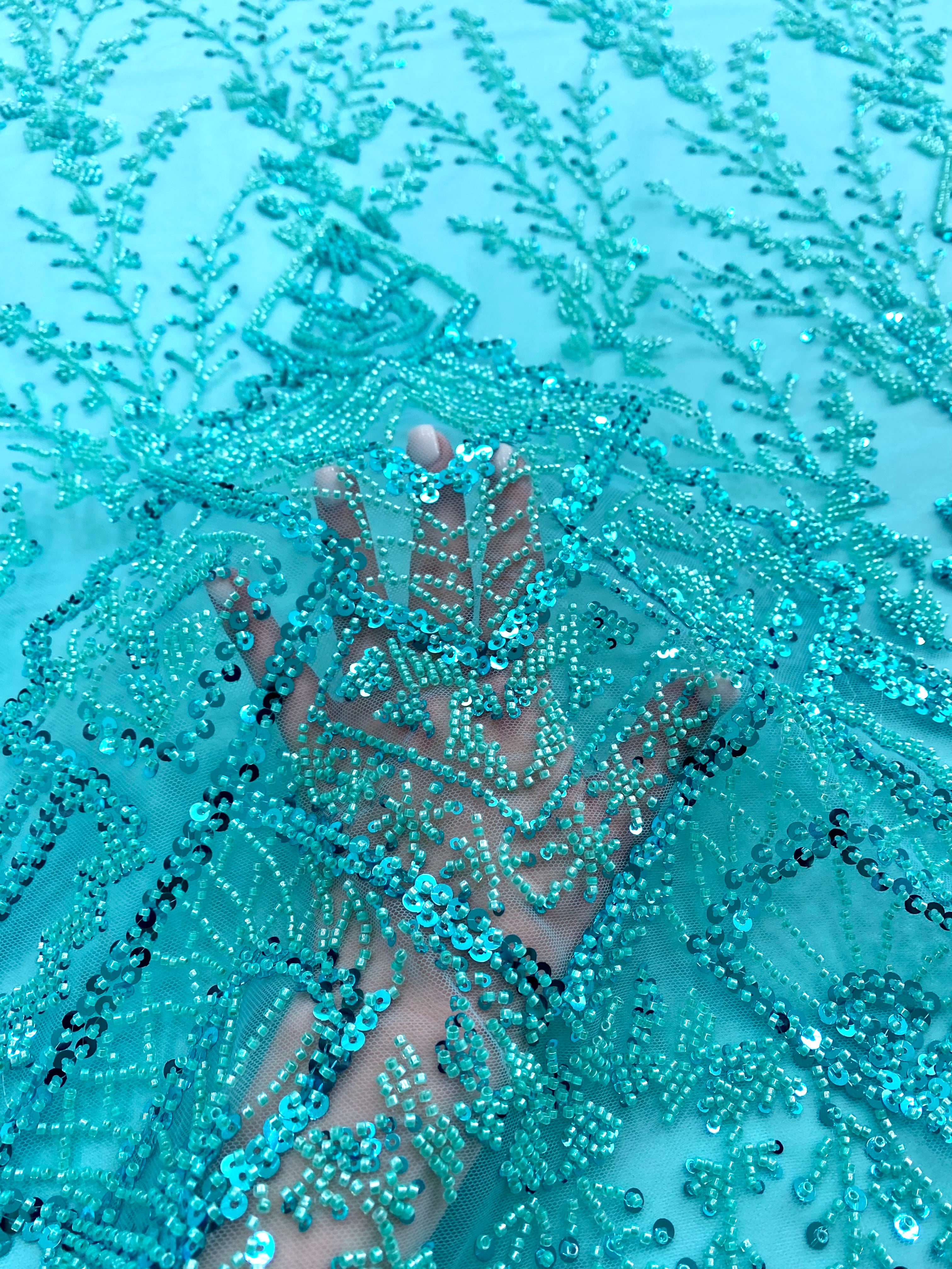 Black Couture Lace with General Pattern, with Beads and Sequins 