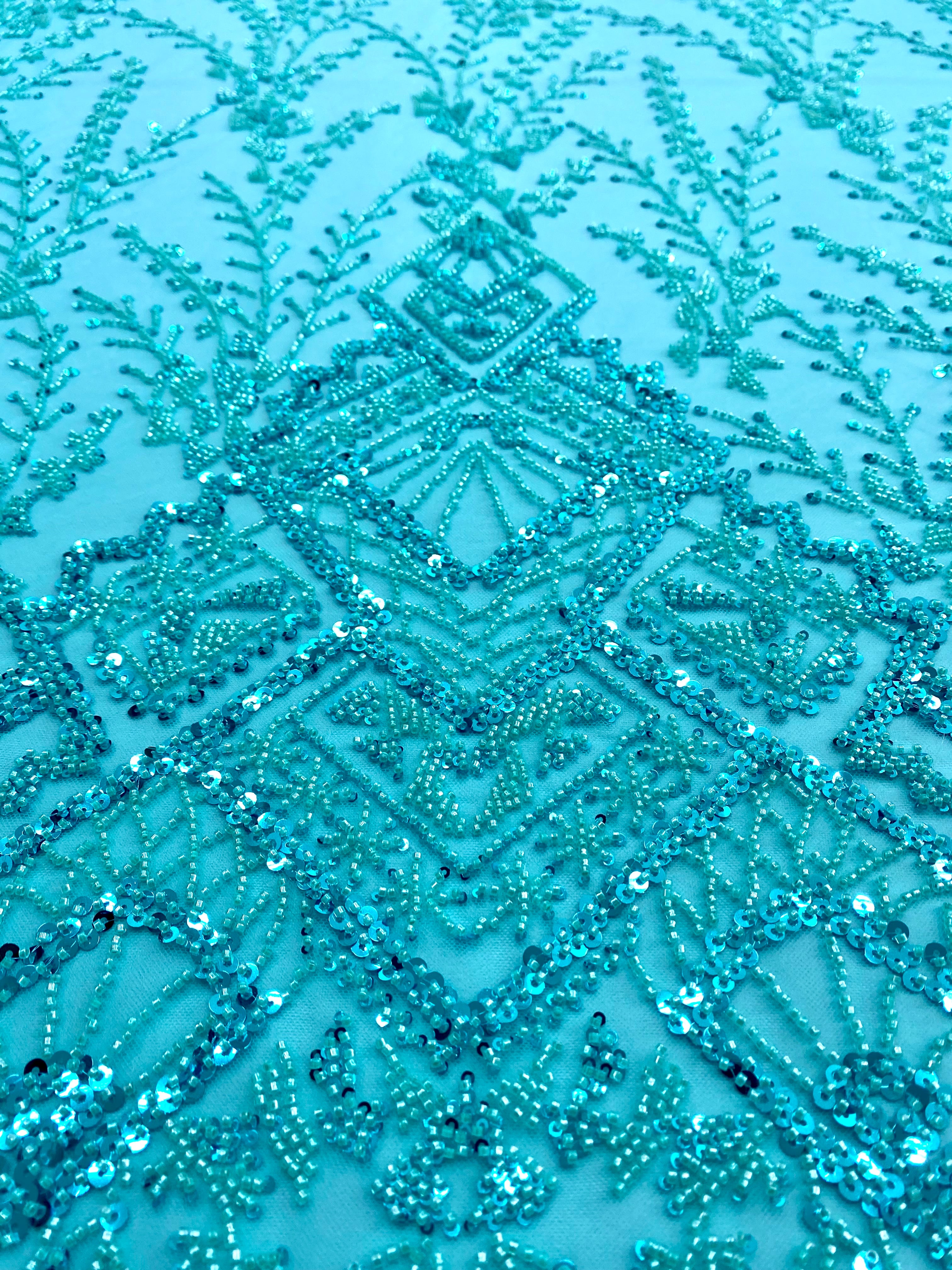 Black Couture Lace with General Pattern, with Beads and Sequins 