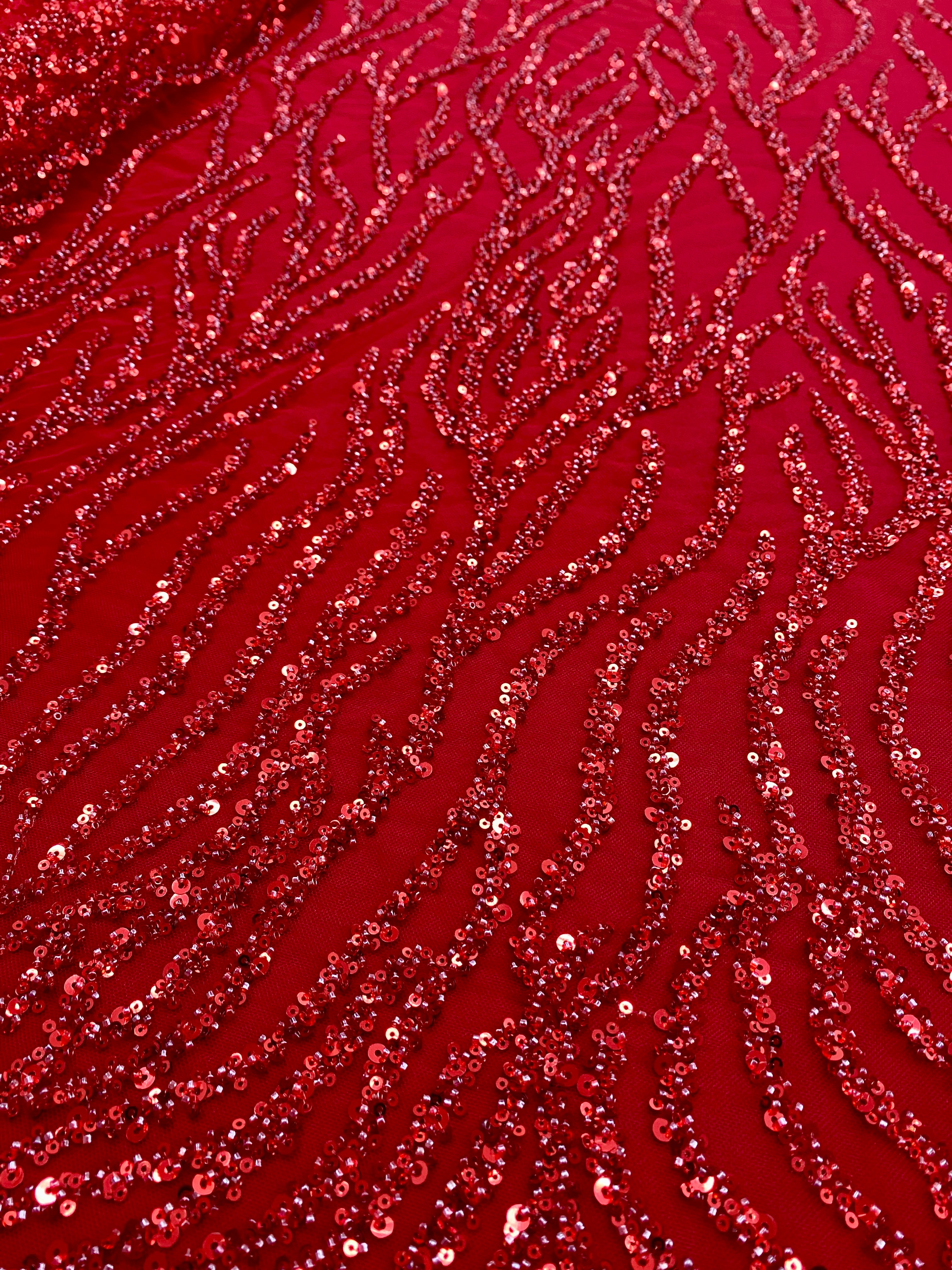 Dantela Couture Rosie cu Siraguri, cu Margele si Paiete