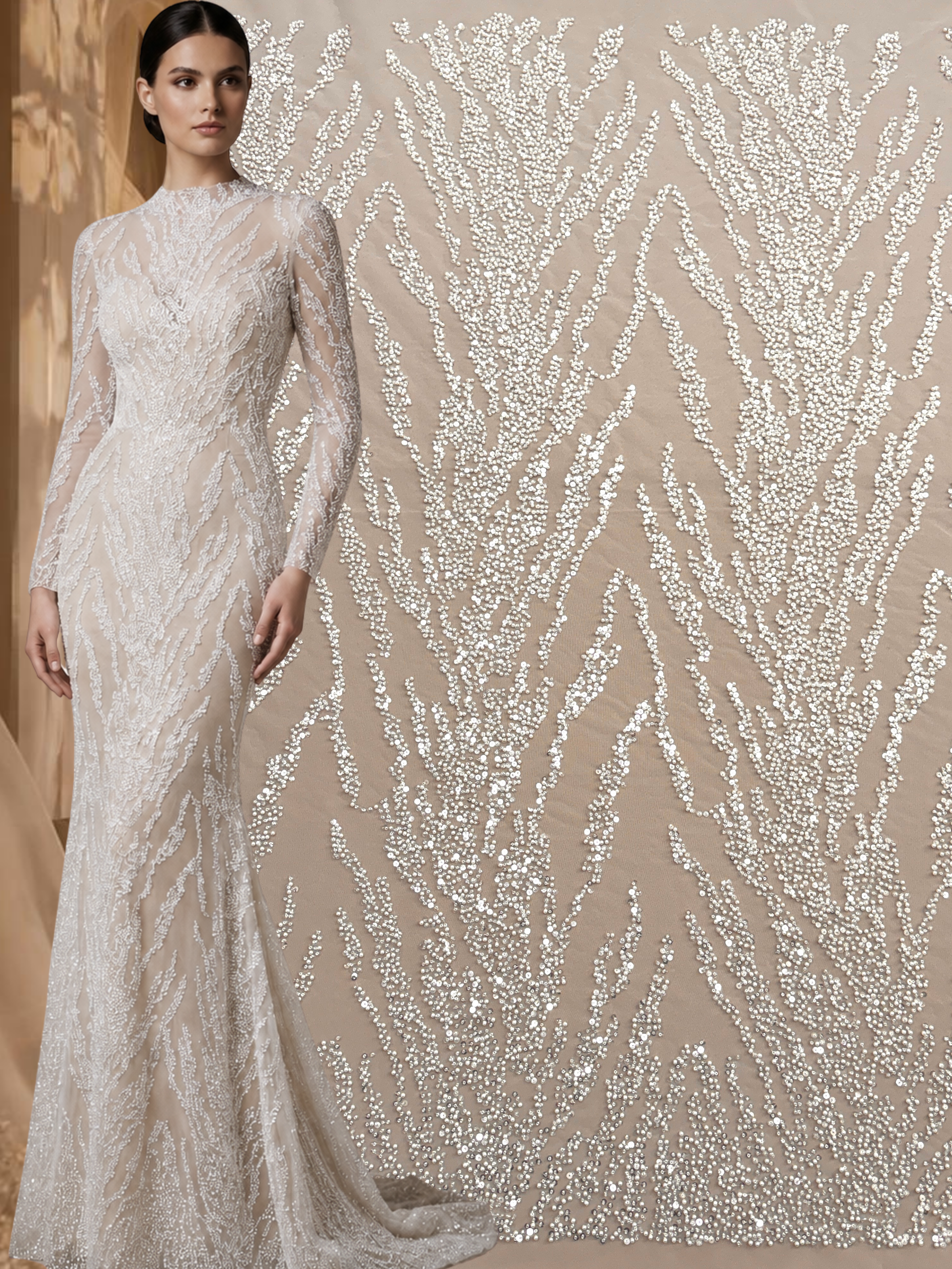 Dantela Couture Diamond cu Perle, Margele si Paiete