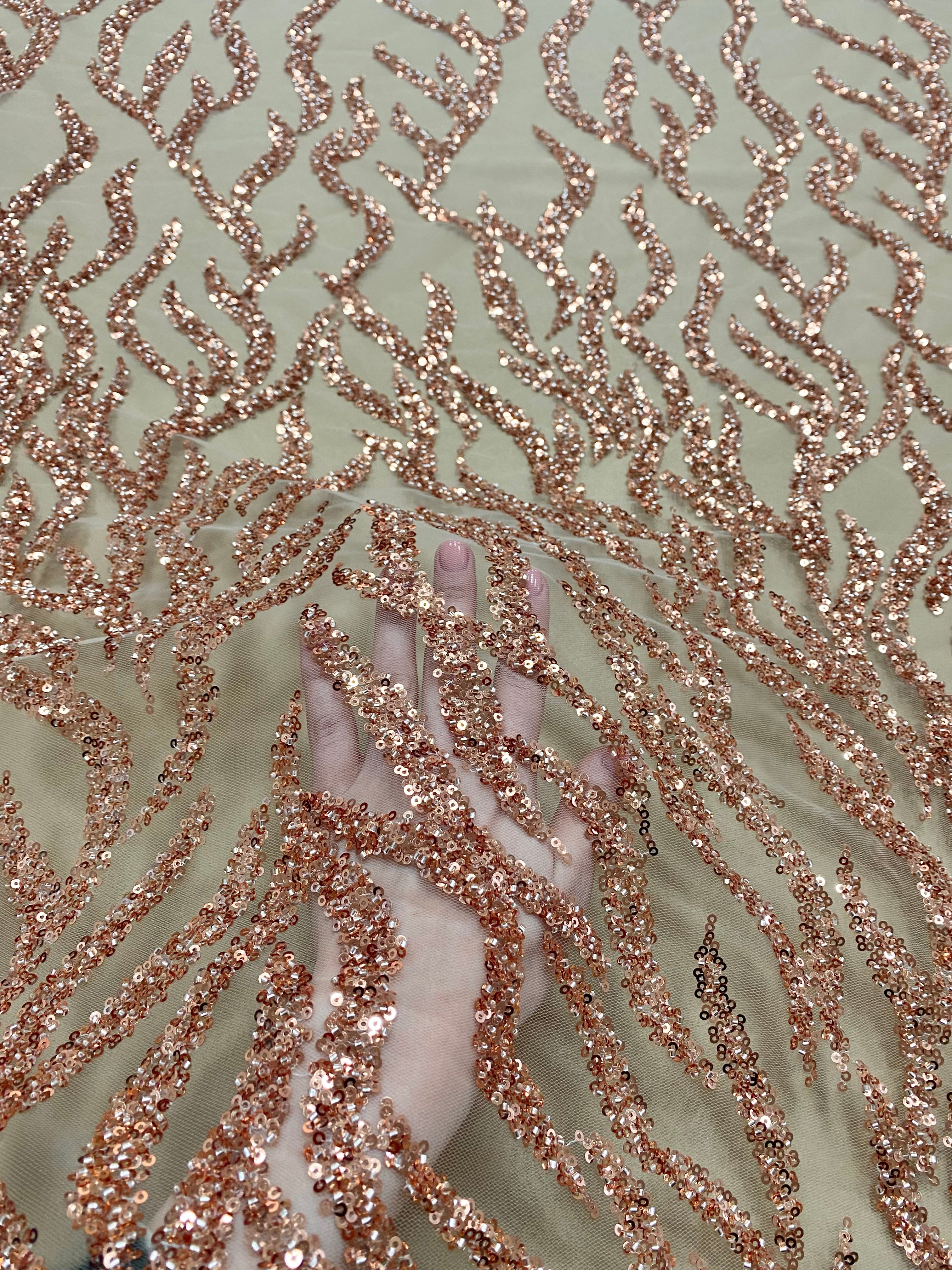 Rose Gold Couture Lace with Strings, Beads and Sequins